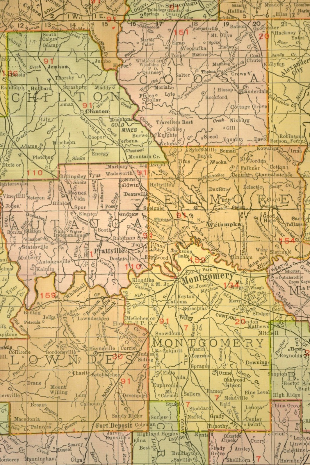 1911 Antique Alabama Railroad Map ORIGINAL Atlas Map Southern Railway DATED
