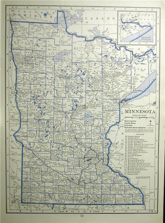 1930 MINNESOTA MISSISSIPPI RAILROAD MAP SHOWS ALL RR s + MN RR PRINT HISTORY