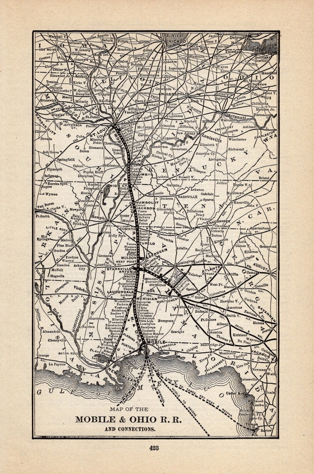 1901 Antique Mobile and Ohio Railroad Map Mobile & Ohio Railway Map 1535
