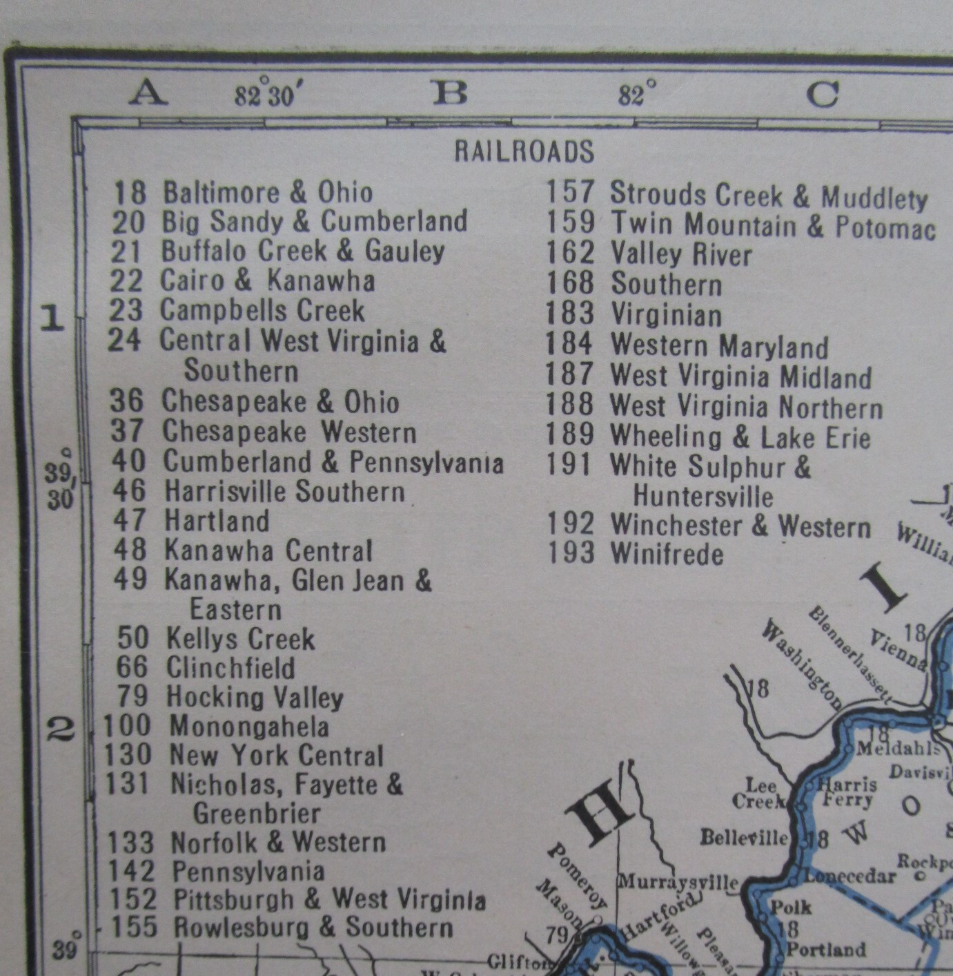 WV WA 1931 WEST VIRGINIA RAILROAD Map WHITE SULPHUR & HUNTERSVILLE or WASHINGTON
