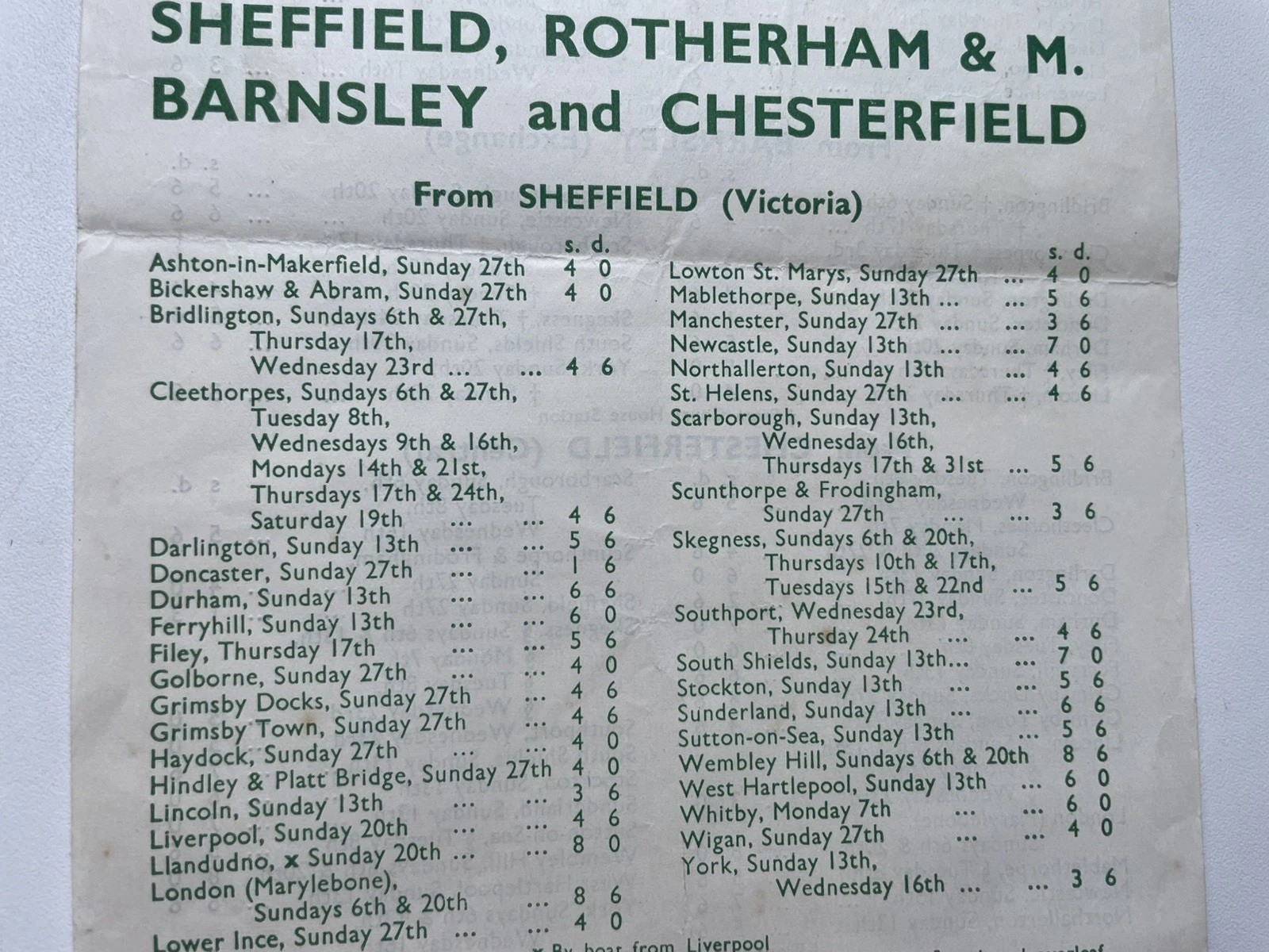 2 x 1930s LNER train timetables for Chesterfield, Sheffield, Barnsley
