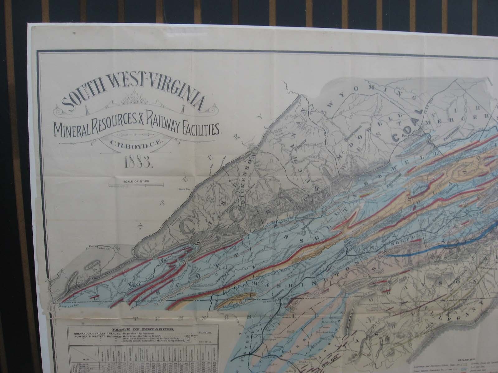 1883 SOUTH WEST VIRGINIA VA MINERAL RESOURCE RAILWAY MAP C R BOYD