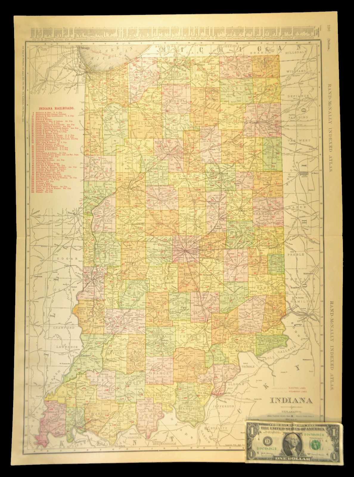 1911 Antique Map of Indiana Railroad Map ORIGINAL Atlas CCC&StL Railway DATED