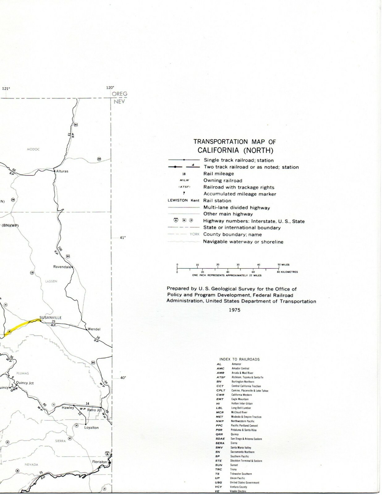 Vintage 1975 California (North) Transportation Map●Fed’l Railroad Admin●11″x17″