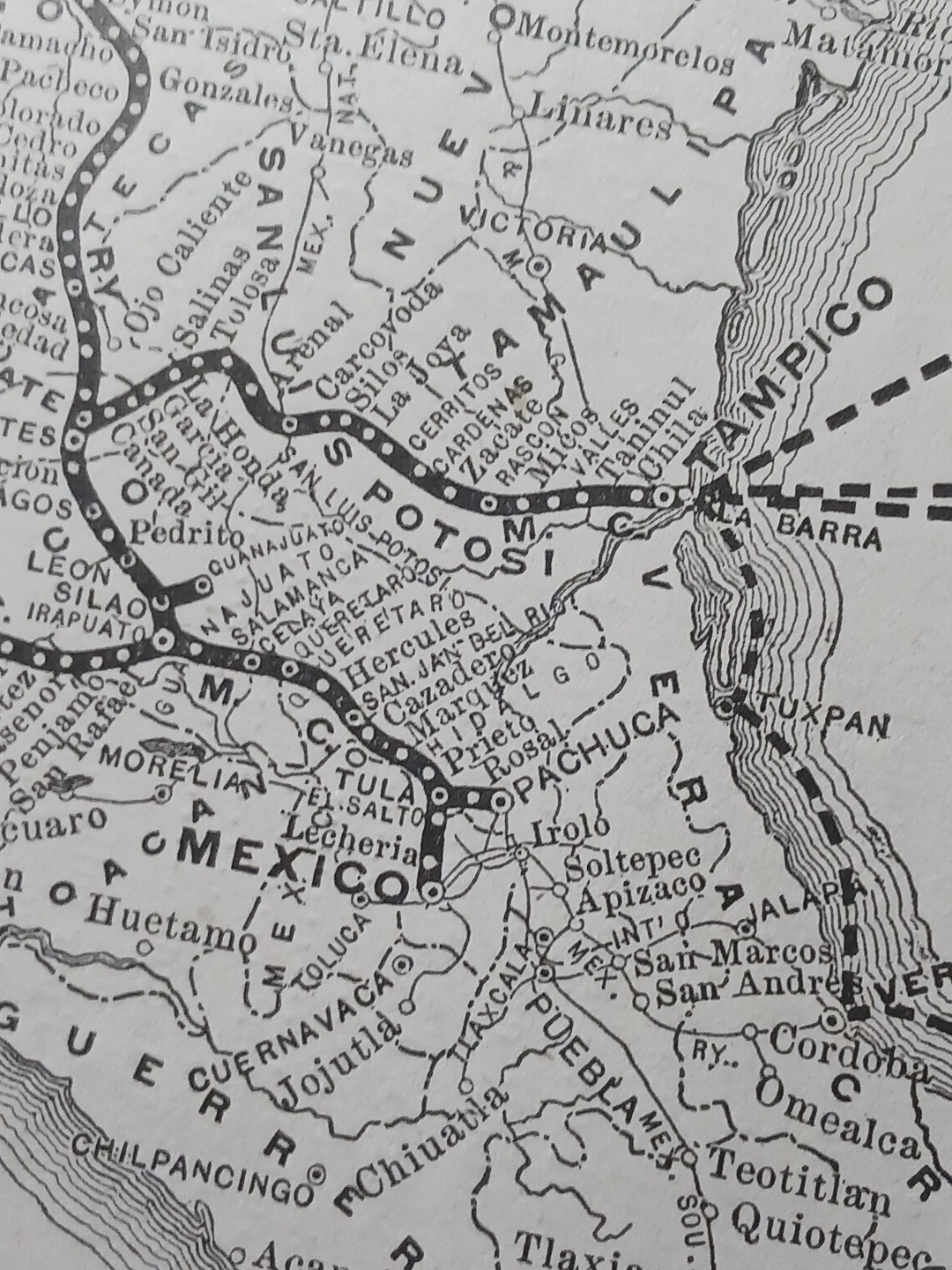 1897 Train Route Map MEXICAN CENTRAL RAILWAY Tampico Mexico Railroad Steamship