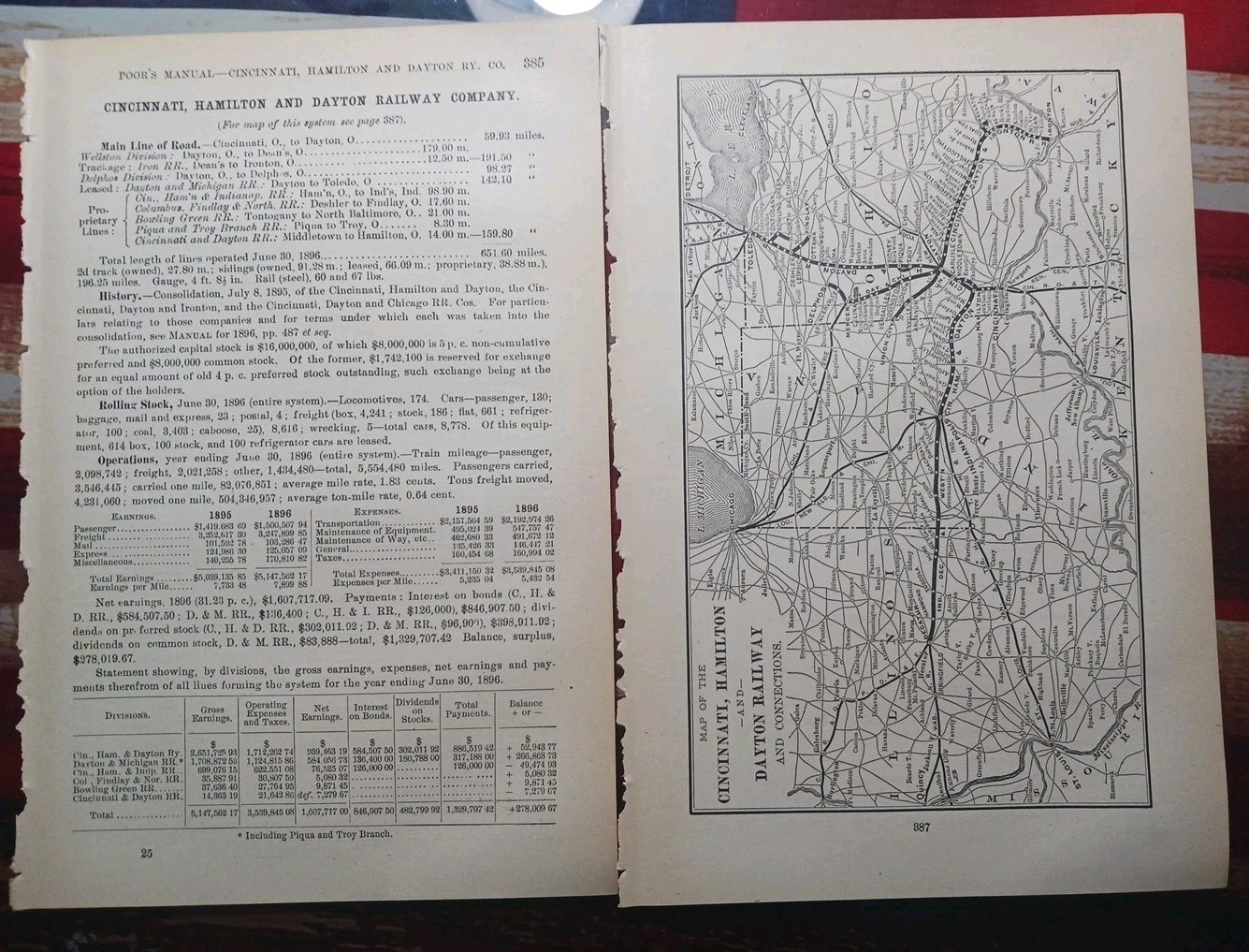 1897 Train Route Map + Report CINCINNATI HAMILTON & DAYTON RAILROAD Ironton OHIO