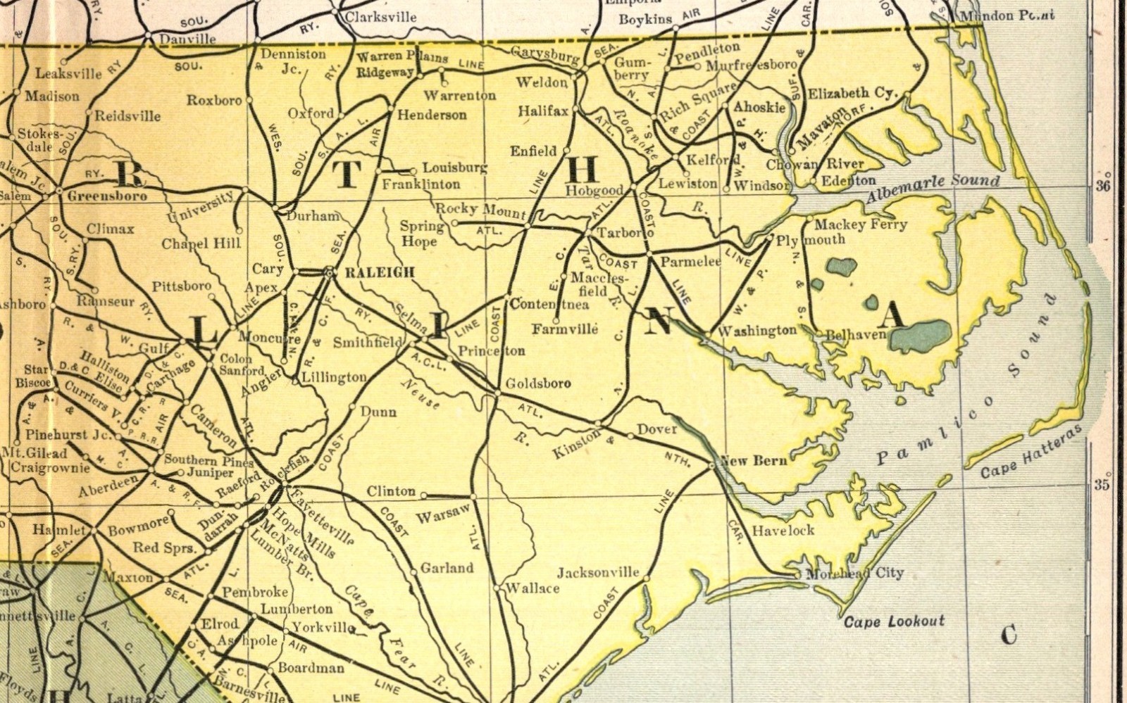1902 Antique North Carolina South Carolina Railroad Map Railway Map 2904
