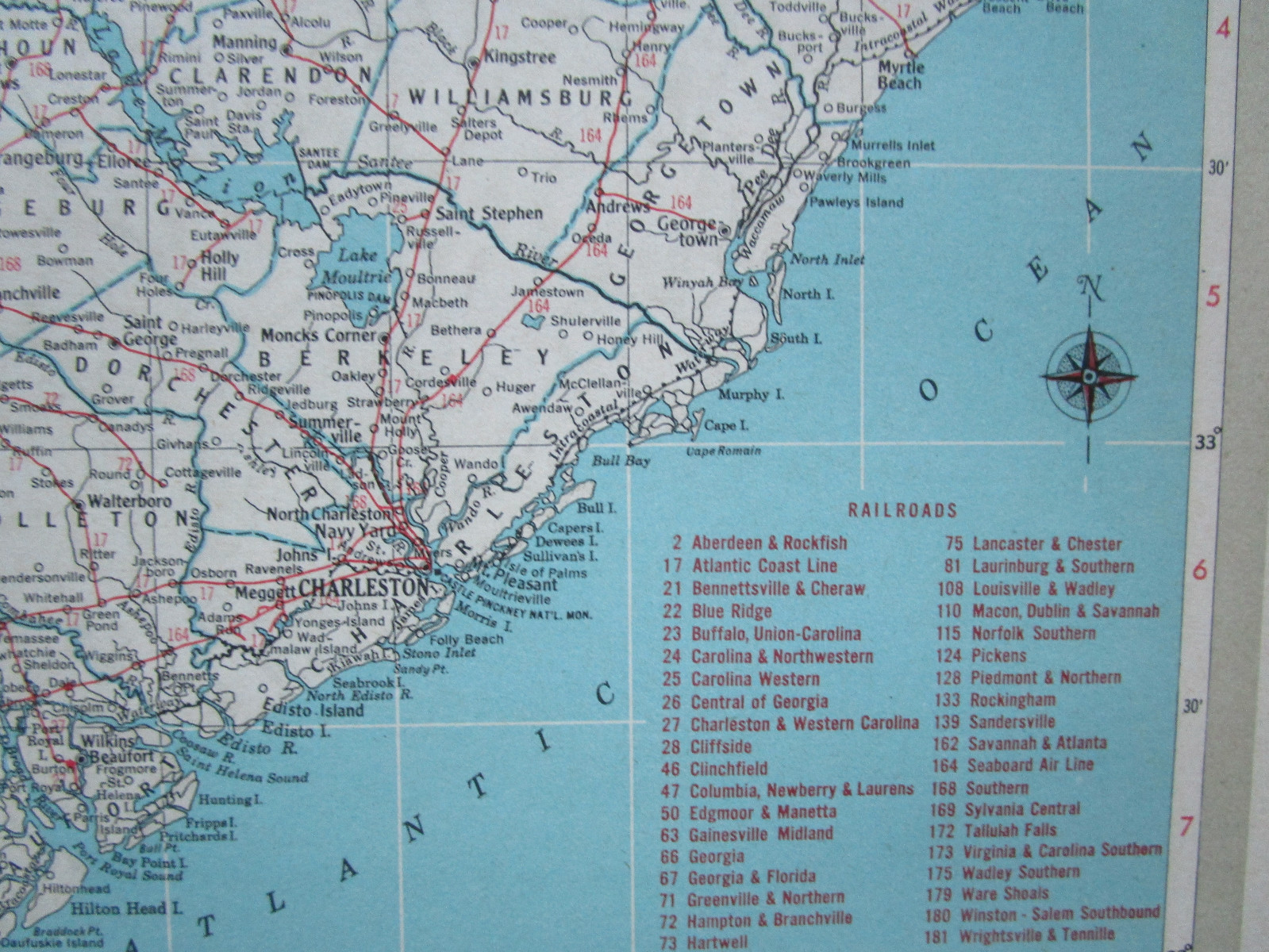 SC PA Vtg 1951 SOUTH CAROLINA RAILROAD MAP. PENNSYLVANIA 1950s Mid Century RR