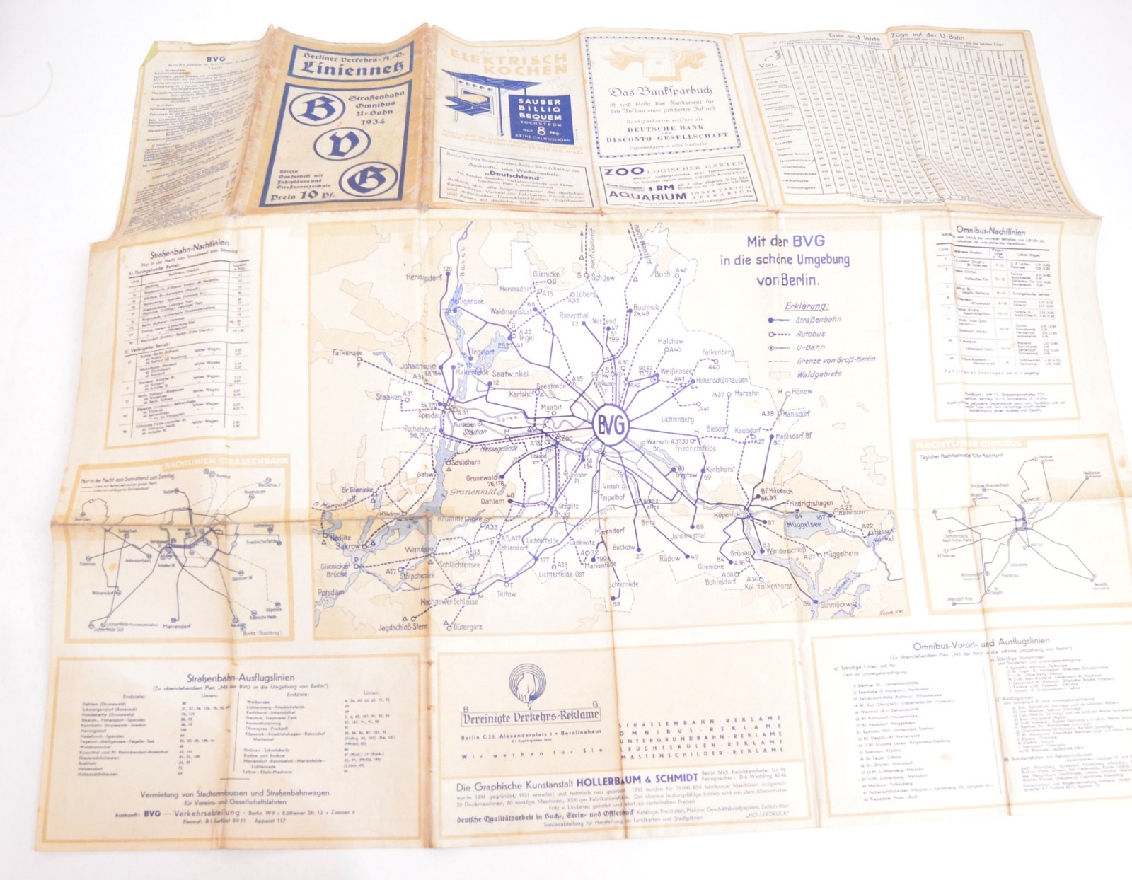 Railway Transport Map Germany Berlin Strassenbhan Omnibus UBahn 1934