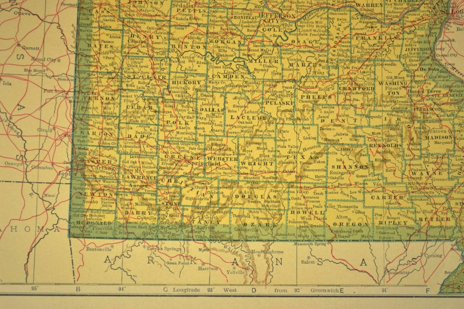 ca 1920 MISSOURI Map of Missouri Railroad Map St Louis Kansas City Atlas Map