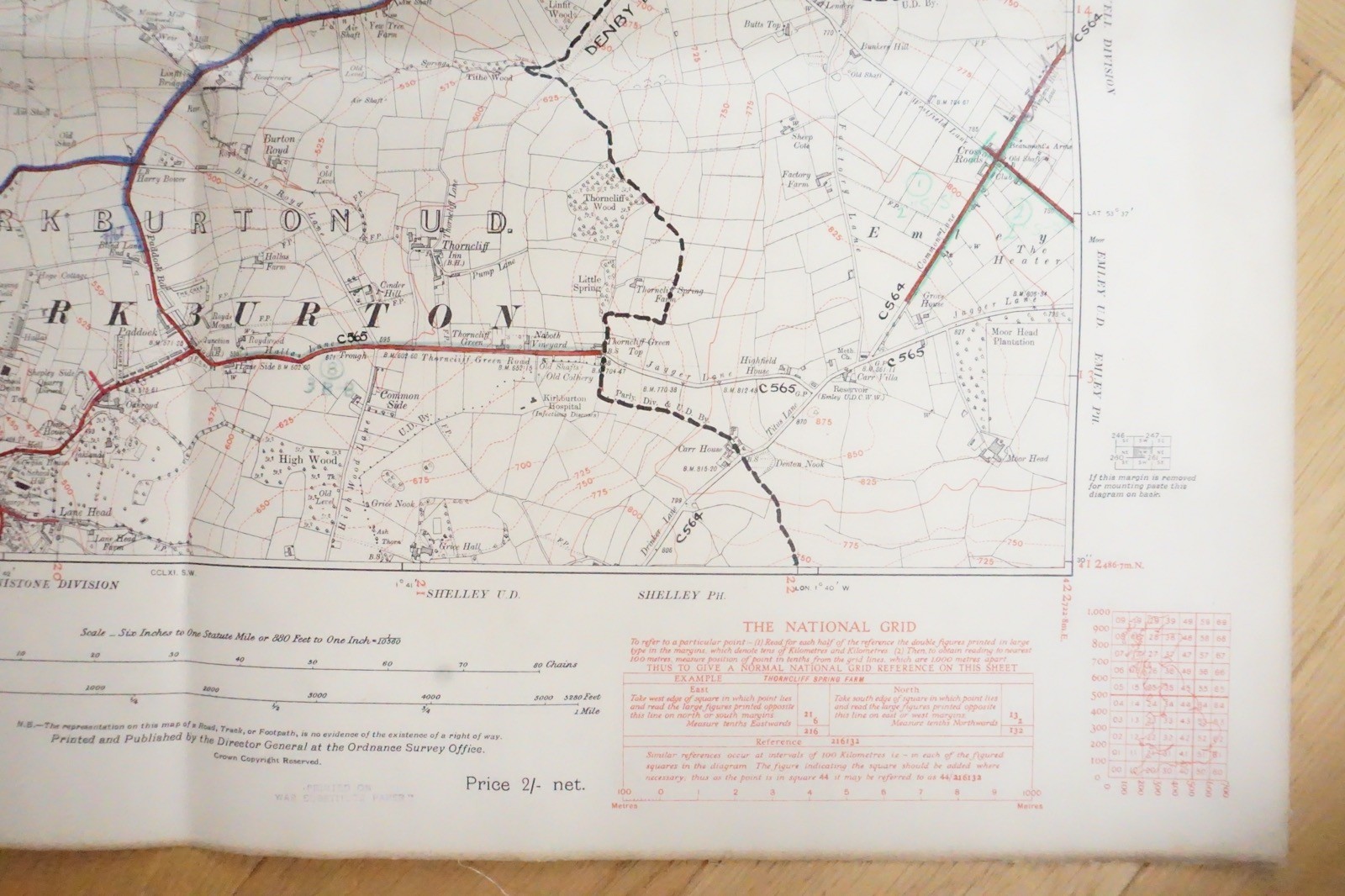 1938 Lepton Highburton Yorkshire LMS Railway OS Linen Map Ref 68 **