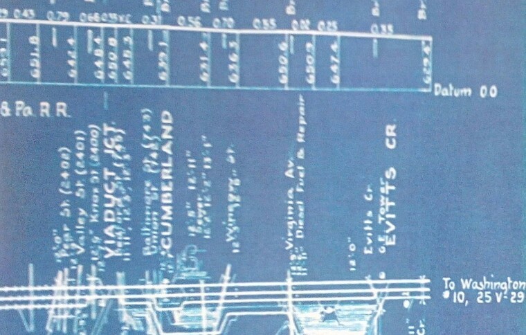 1950 B & O Railroad Pittsburgh Division Track Chart Cumberland, Viaduct Jct. NEW