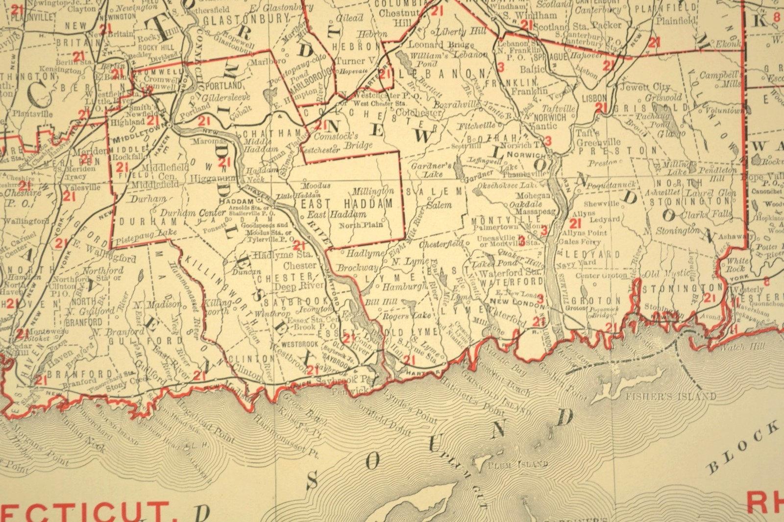 1901 Antique Connecticut Railroad Map of Rhode Island Large Atlas NH RR DATED