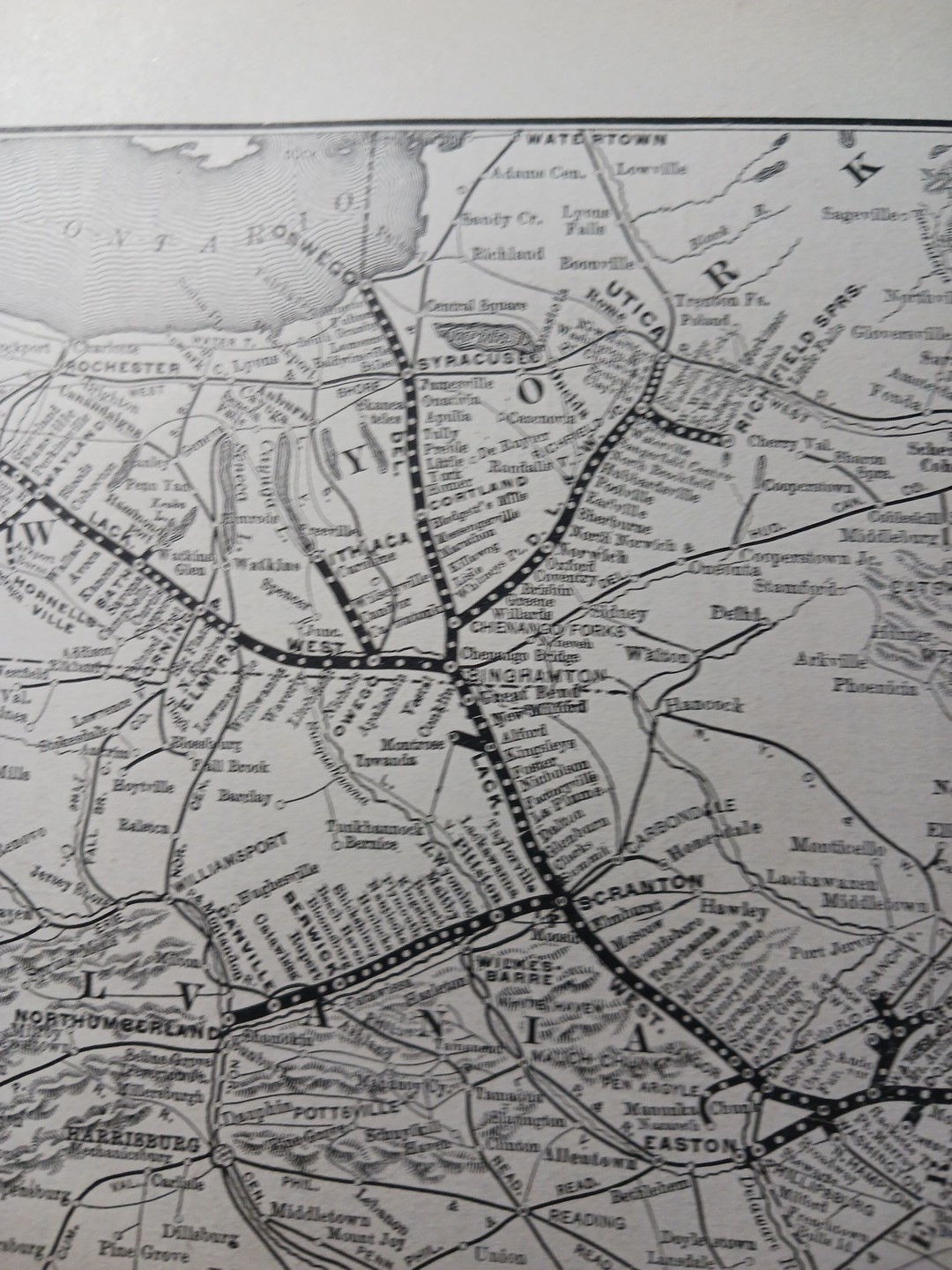 1892 Antique Railway Map DELAWARE LACKAWANNA & WESTERN RAILROAD Train Routes