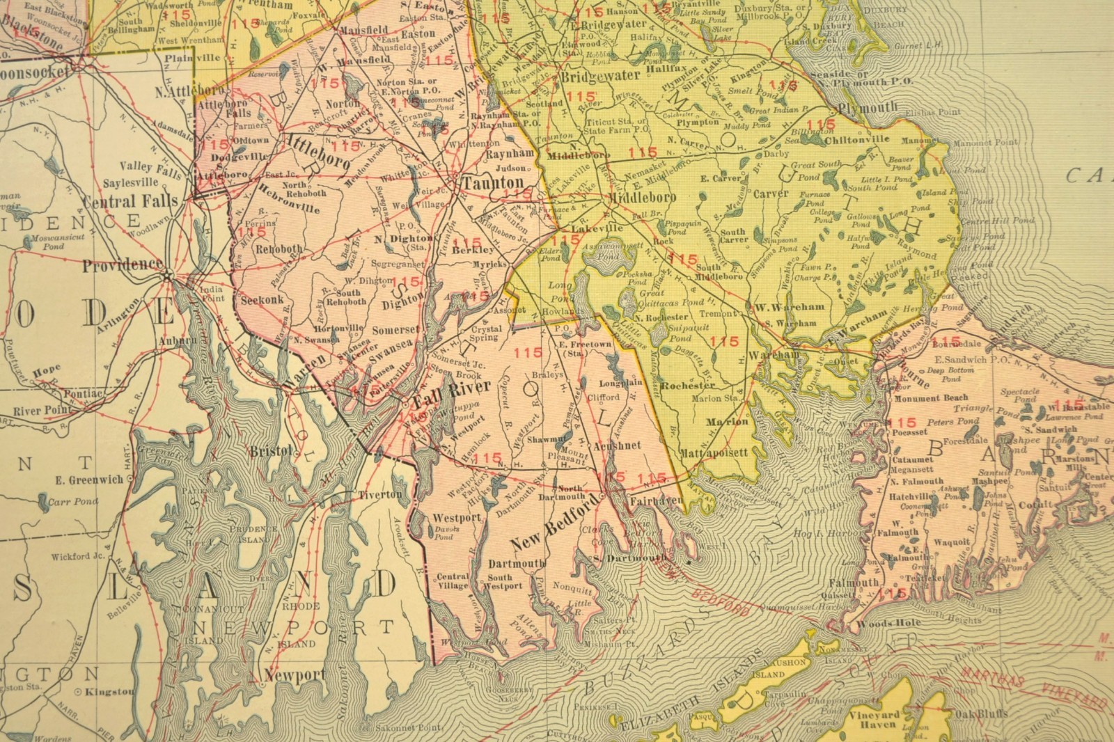 1911 Antique Map of Massachusetts Railroad Map ORIGINAL Atlas Map B&M RR DATED