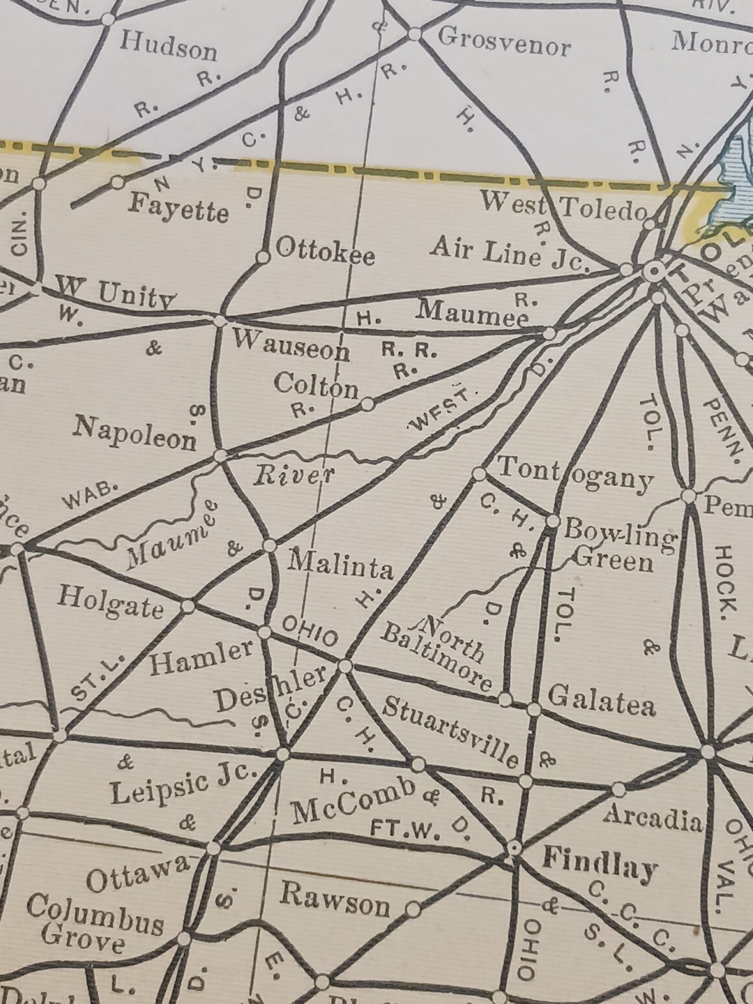 1905 ORIGINAL Dated Train Route Map OHIO all Railroad Lines 11×9″ FREE SHIPPING