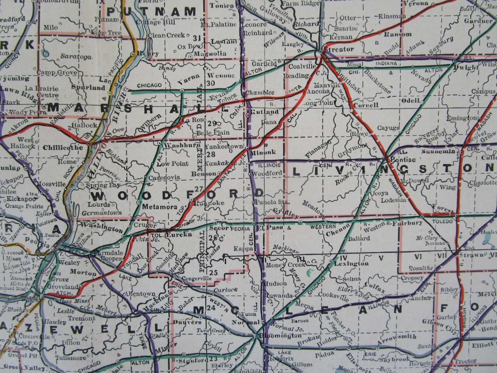 IL 1891 NORTHERN ILLINOIS Cram RAILROAD Map FULTON COUNTY NARROW GUAGE RR, LE&W