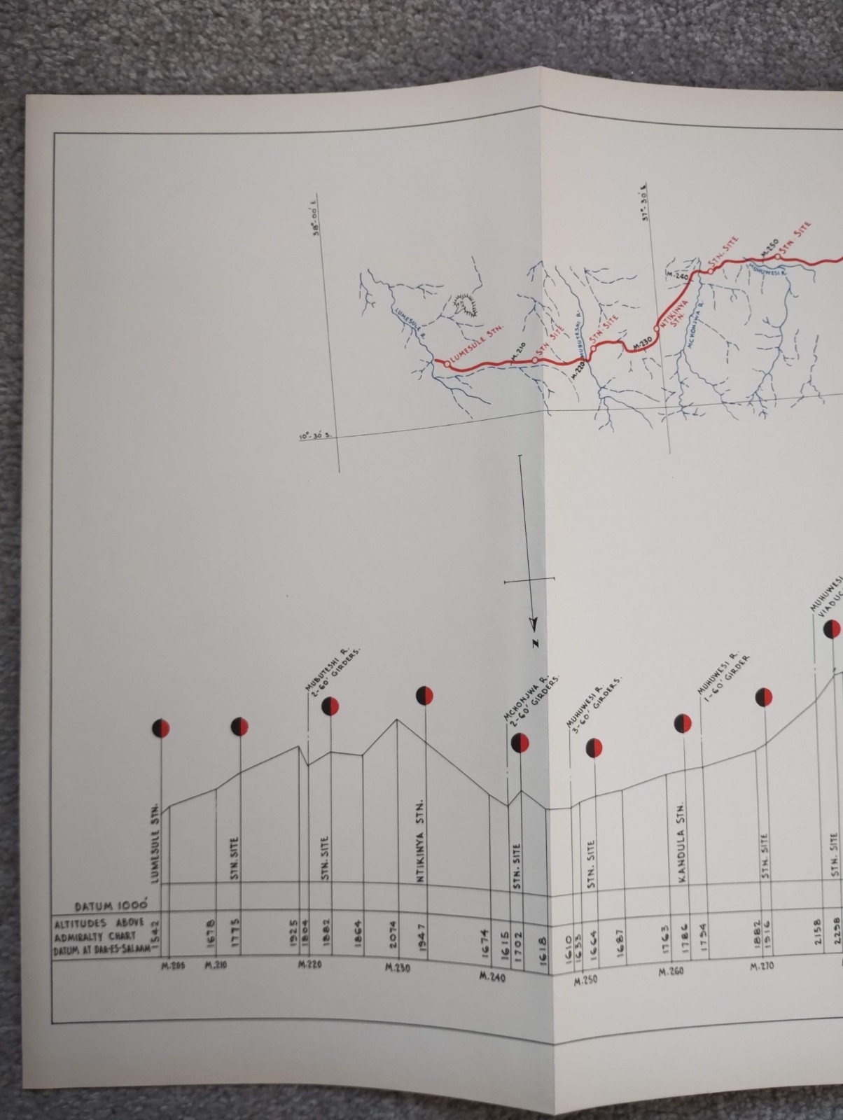 1952 East African Railways Map of Route: Lumesule to Ngaka Junction (Tanzania)