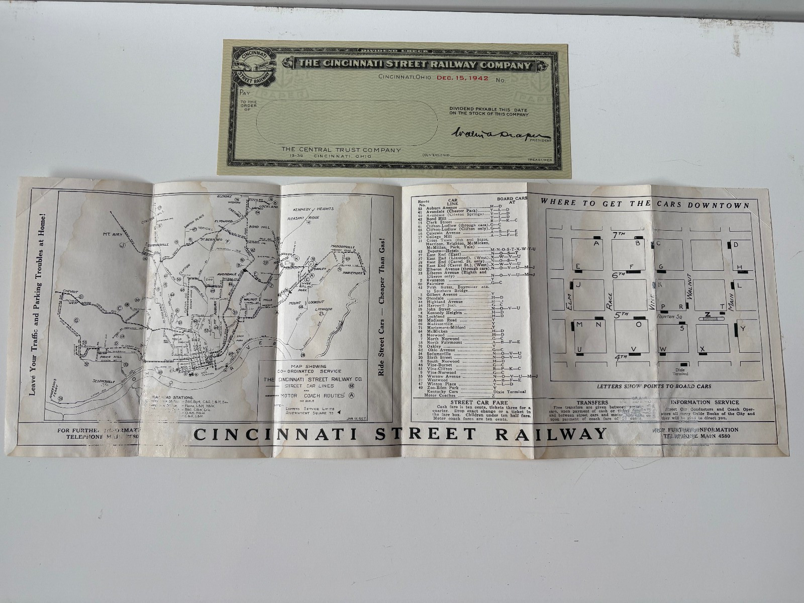 Cincinnati Street Railway Co. 2 Maps & Motor Coach Guides 1927 & 1942