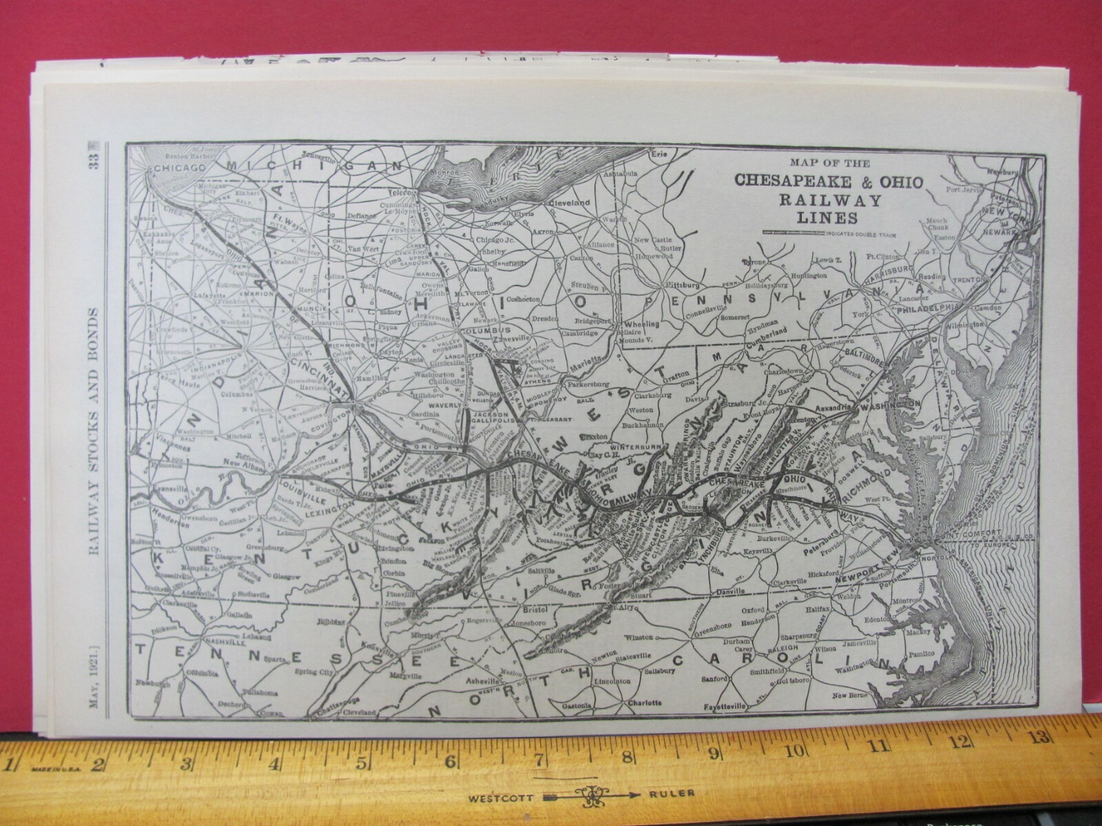 CHESAPEAKE & OHIO RAILWAY ORIGINAL 1921 SYSTEM MAP C&O RR ROUTE IN OH WV VA MD