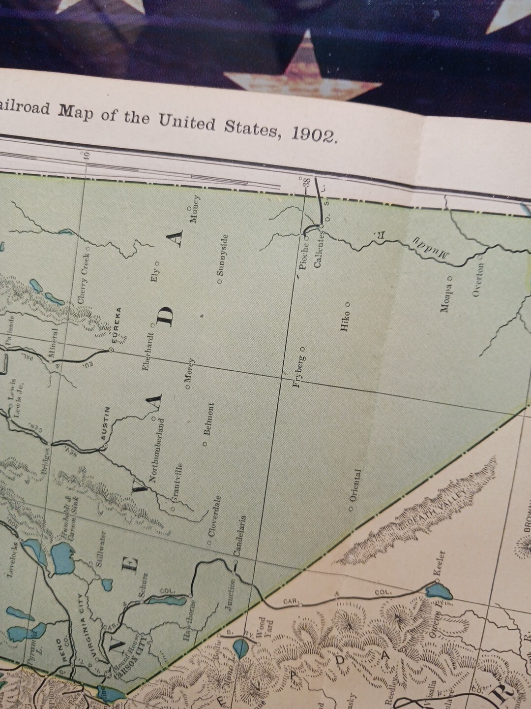 1902 Train Route Map CALIFORNIA & NEVADA All Railroad Lines Stations 11×9″ Dated