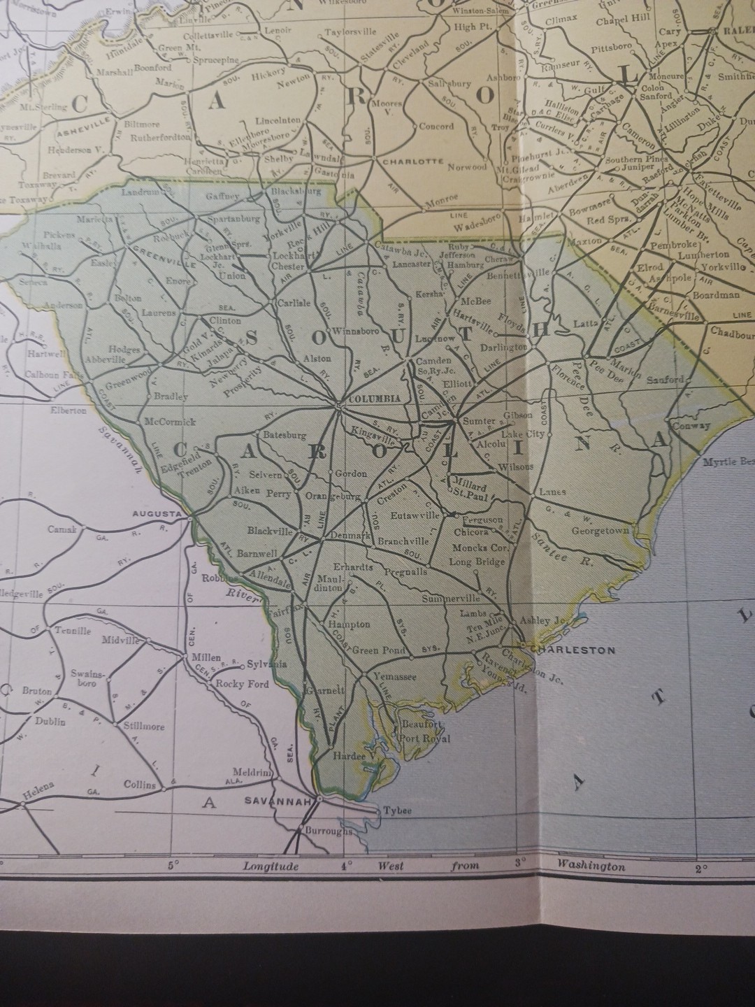 1905 Train Route Map North & South Carolina ALL old Railroad Lines Towns 11×9″