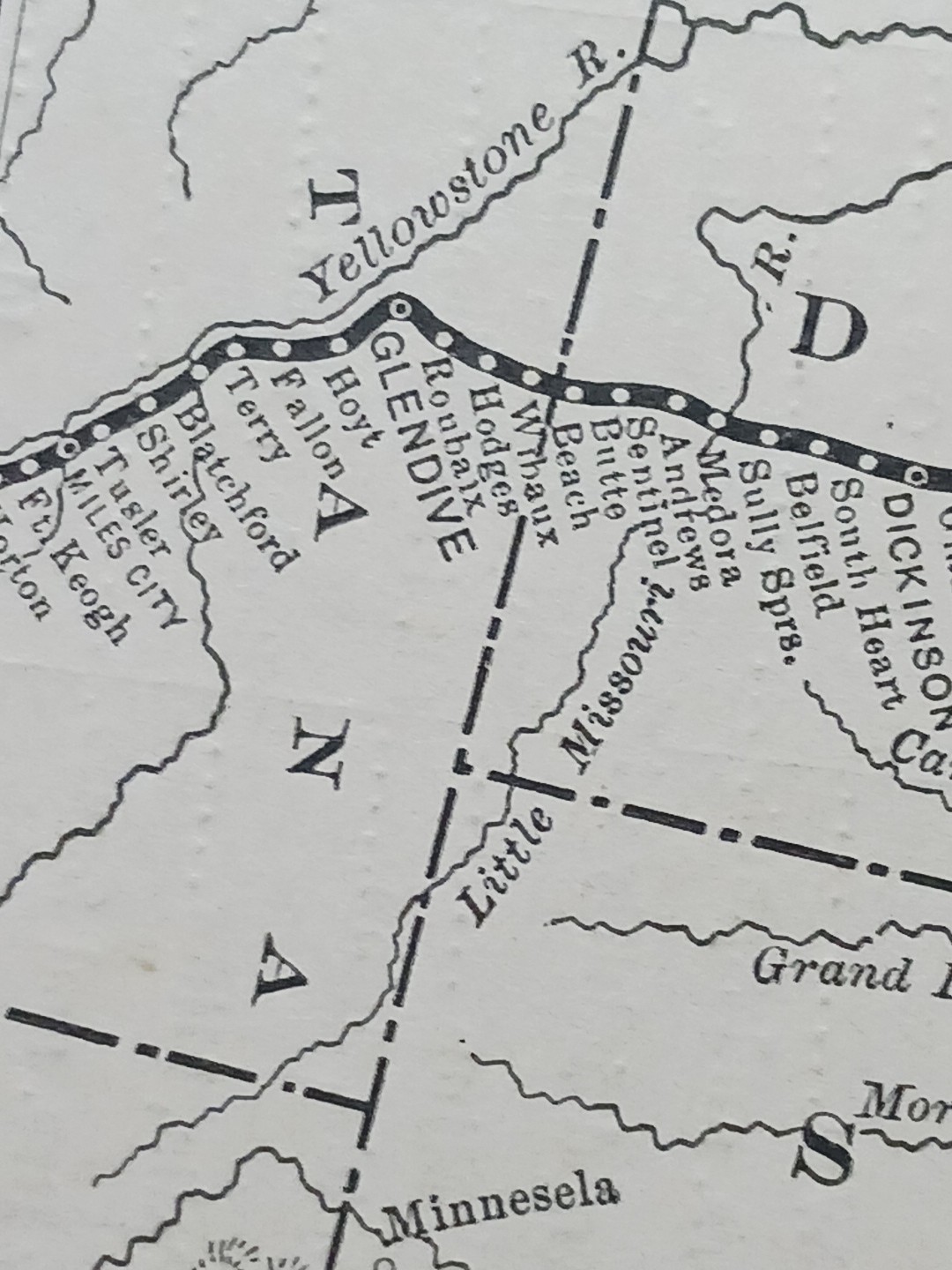 1897 dated Train Route Map NORTHERN PACIFIC RAILWAY Eastern Section Dakota MN WI