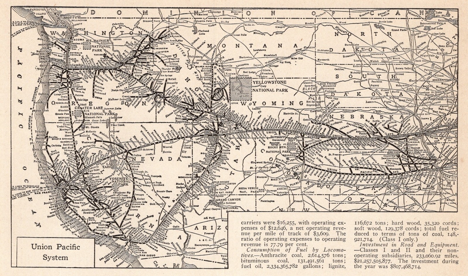 1928 Antique UNION PACIFIC RAILROAD Map Vintage Union Pacific Railway Map 2402