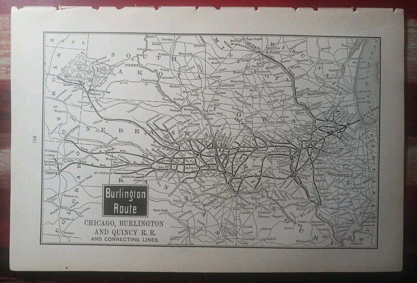 1892 Antique Railroad Map BURLINGTON ROUTE Chicago Burlington & Quincy All Lines