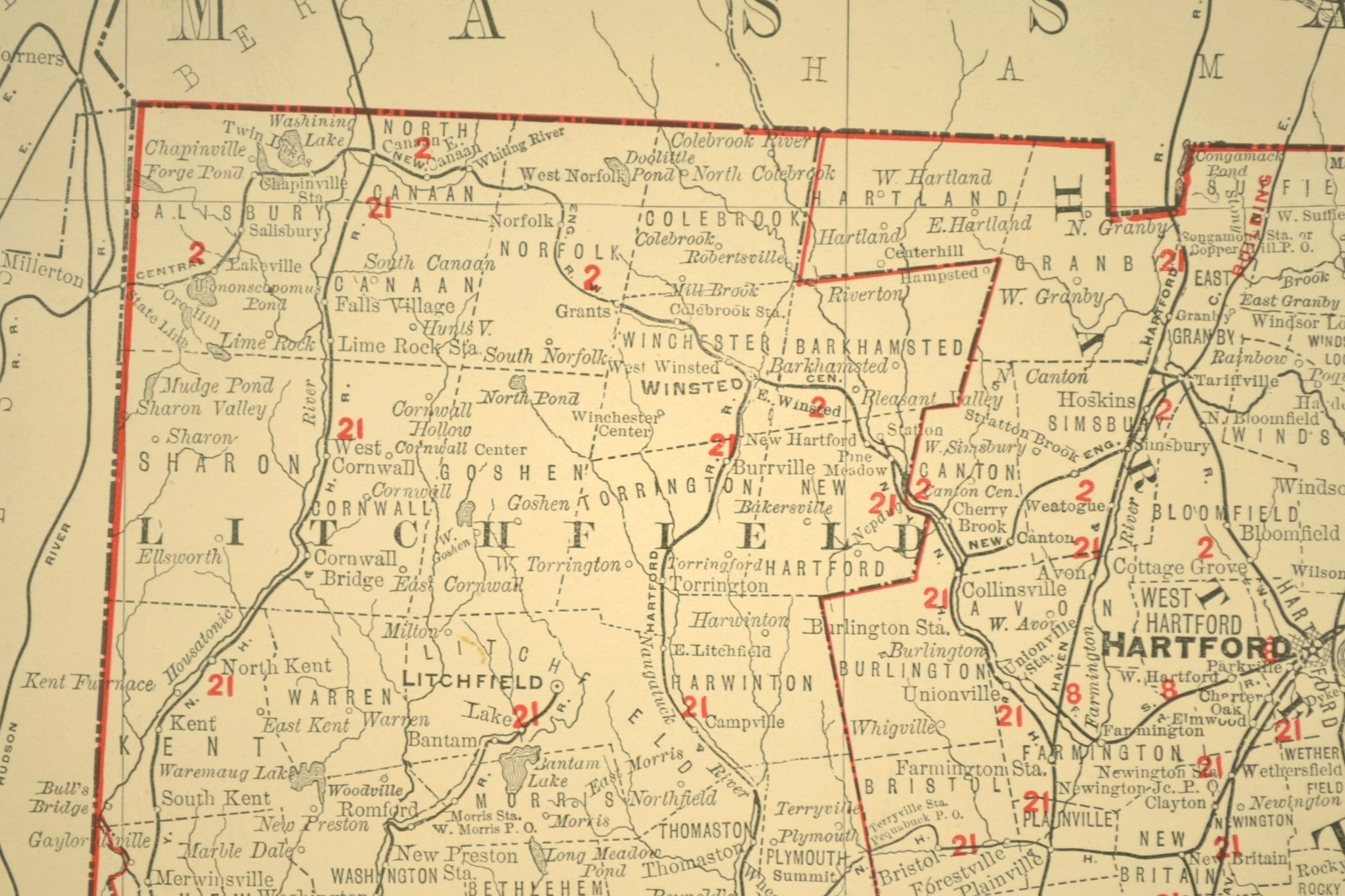 1901 Antique Connecticut Railroad Map of Rhode Island Large Atlas NH RR DATED