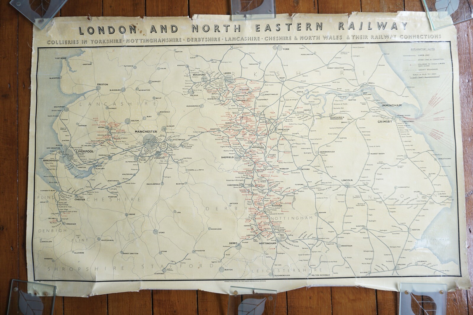 1936 LNER Collieries Railway Map Linen Backed for Display in Train Station