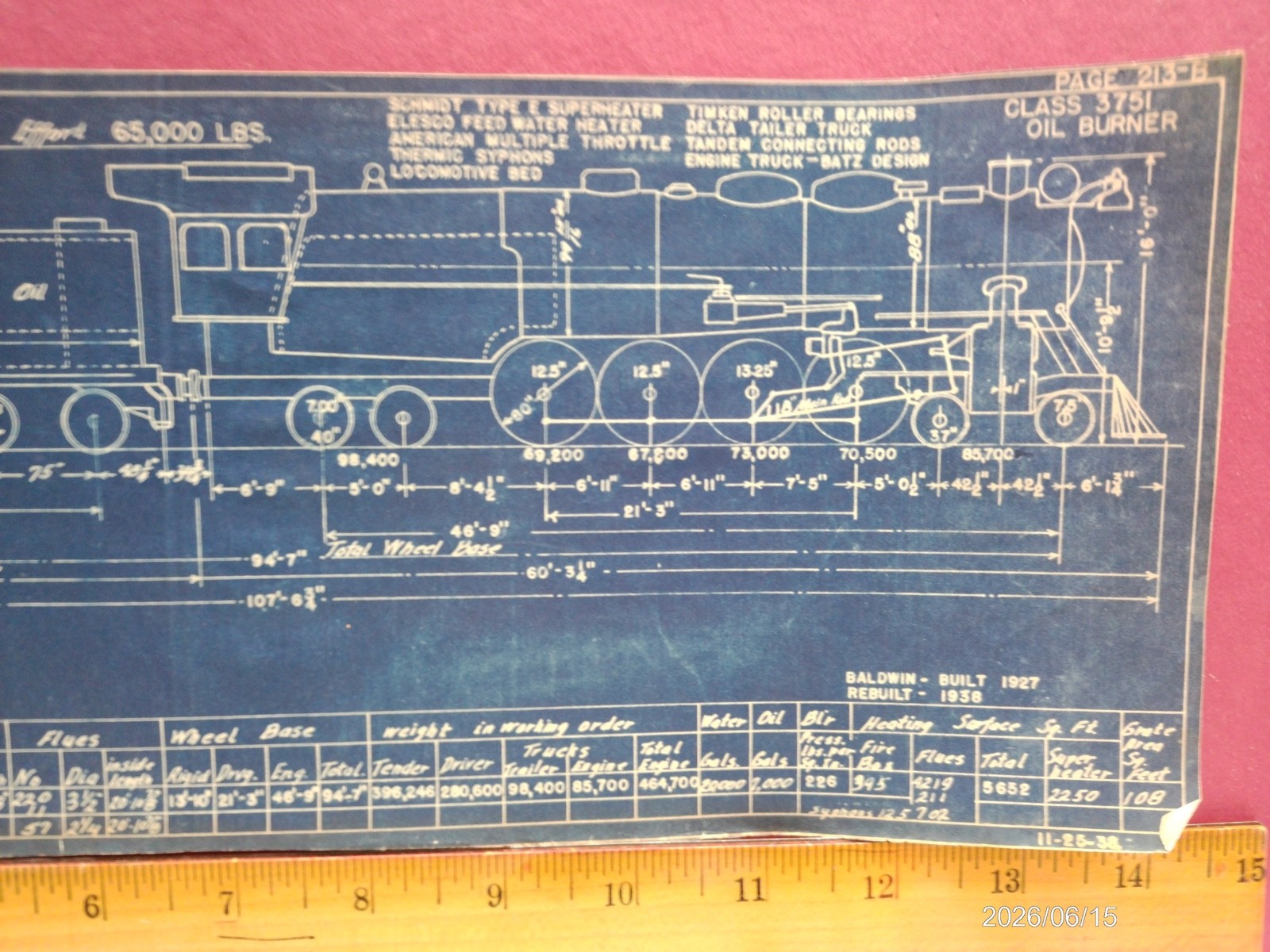 AT&SF RAILROAD ORIG BLUEPRINT DATA DIAGRAM BUILDERS PHOTO 4-8-4 LOCOMOTIVE #3700