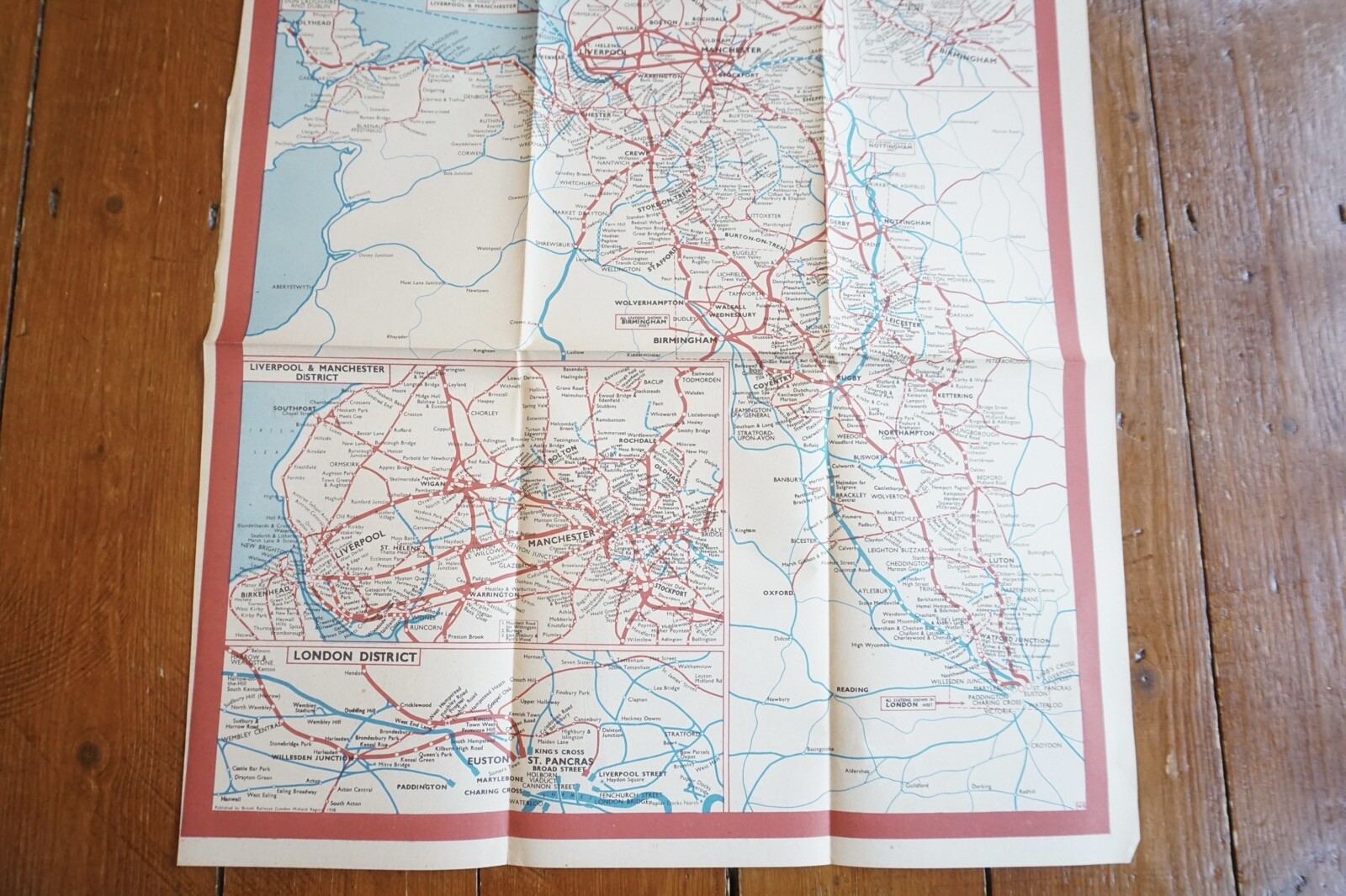 1956 British Rail London Midland Passenger Network Railway System Map VGC