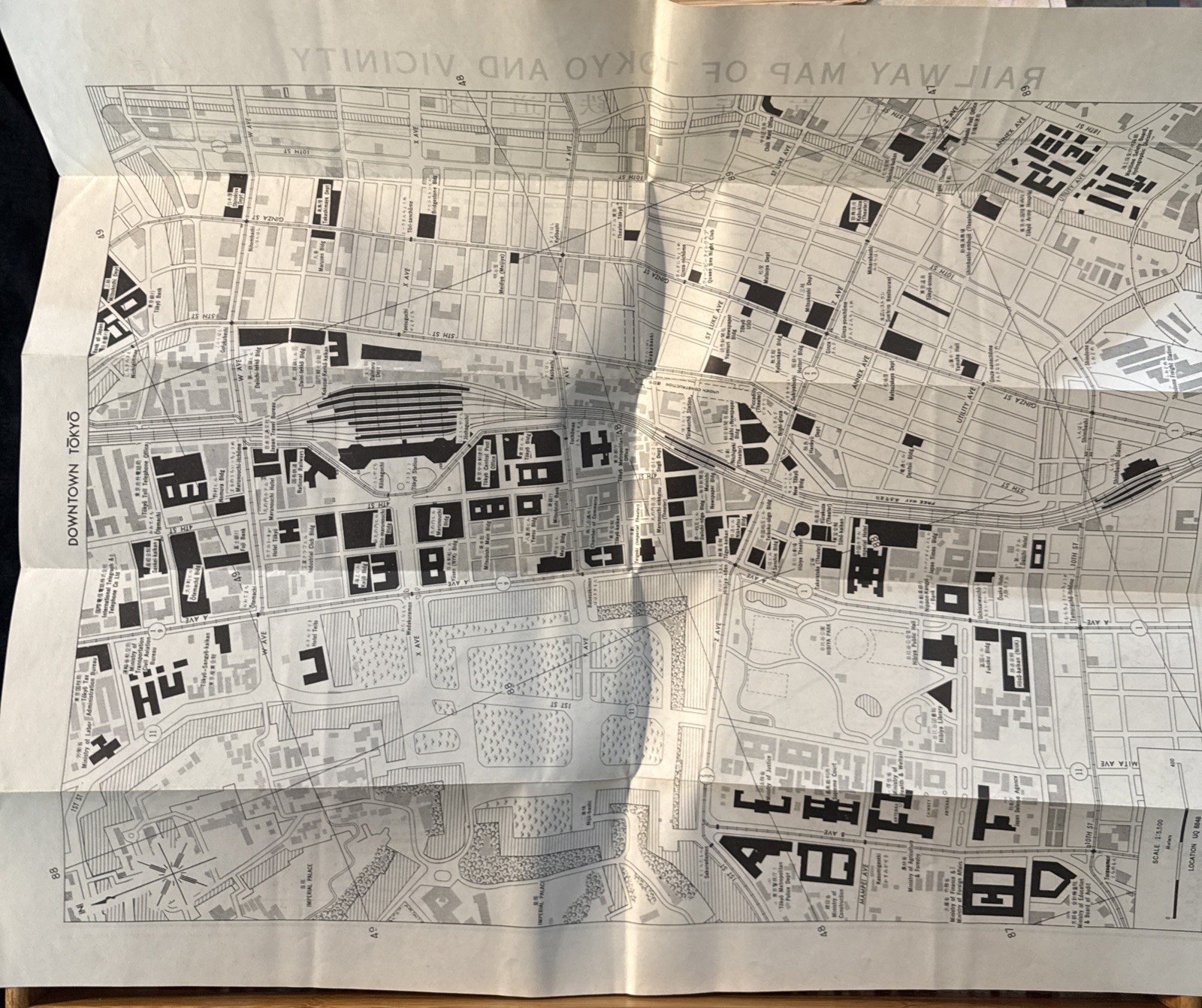 Vintage RAILWAY MAP OF TOKYO & VICINITY + DOWNTOWN CITY Japan Subway Train