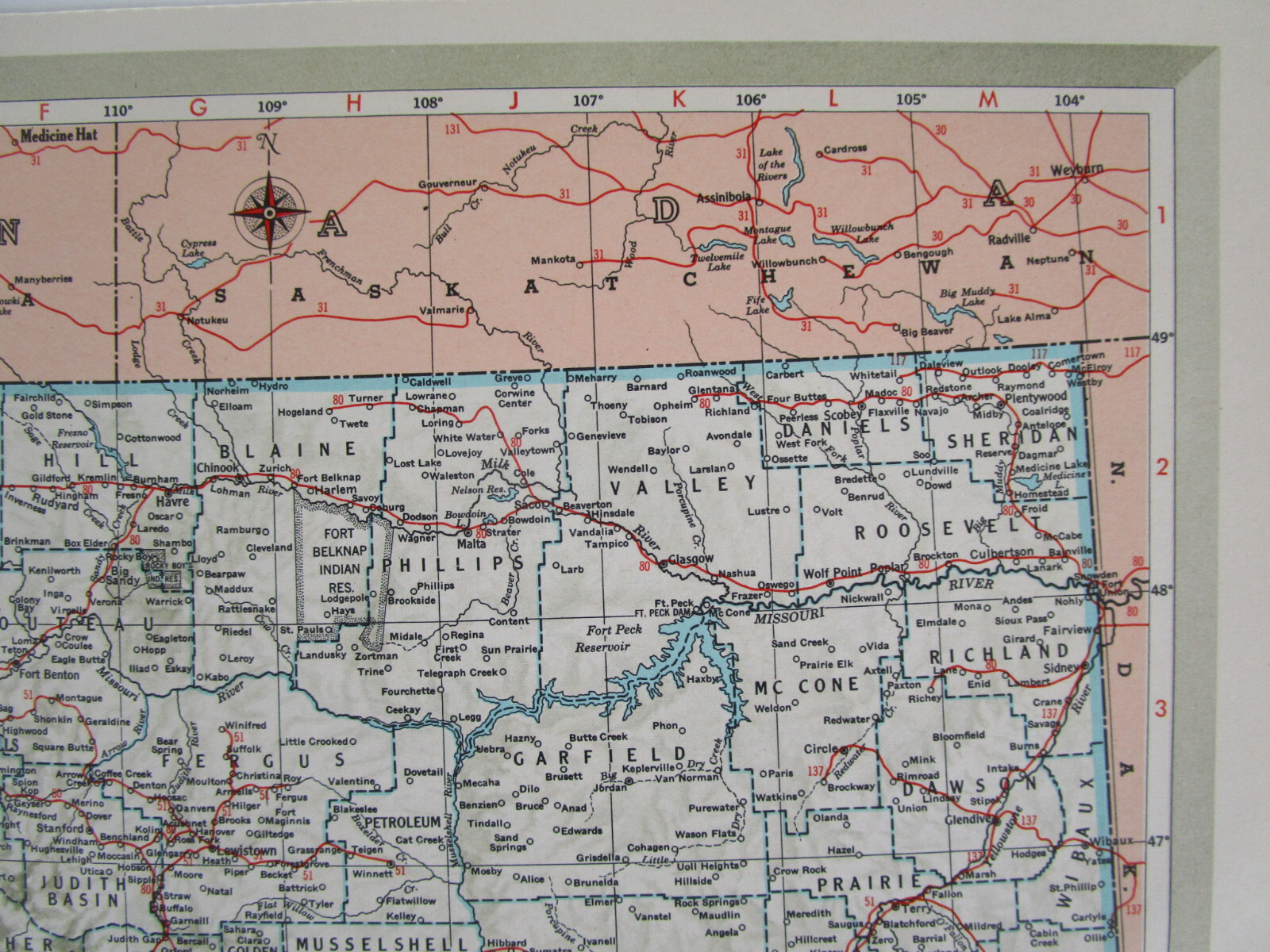 MT NE Mid Century 1950 MONTANA RAILROAD Map. ~or~ NEBRASKA