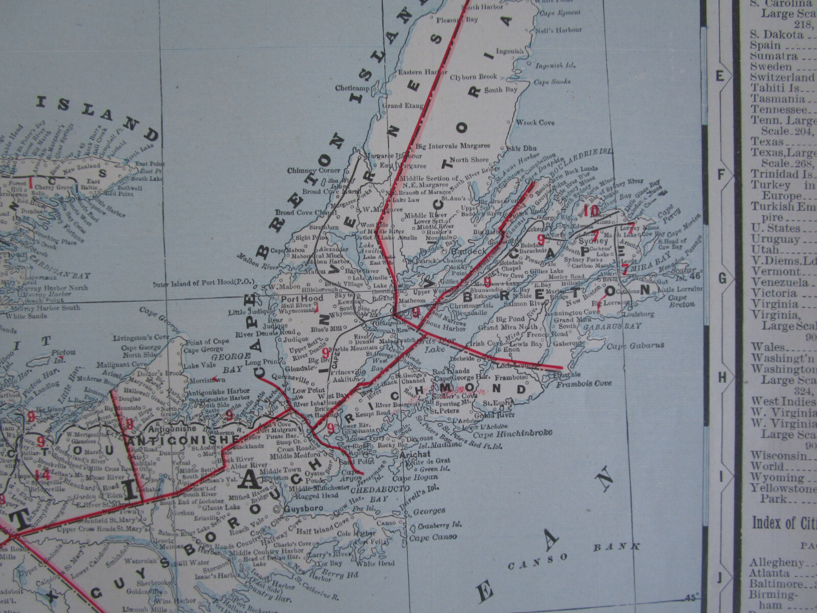 1896 NEW BRUNSWICK & NOVA SCOTIA Map. CANADA Cram RAILROAD. MONETON & BUCTOUCHE