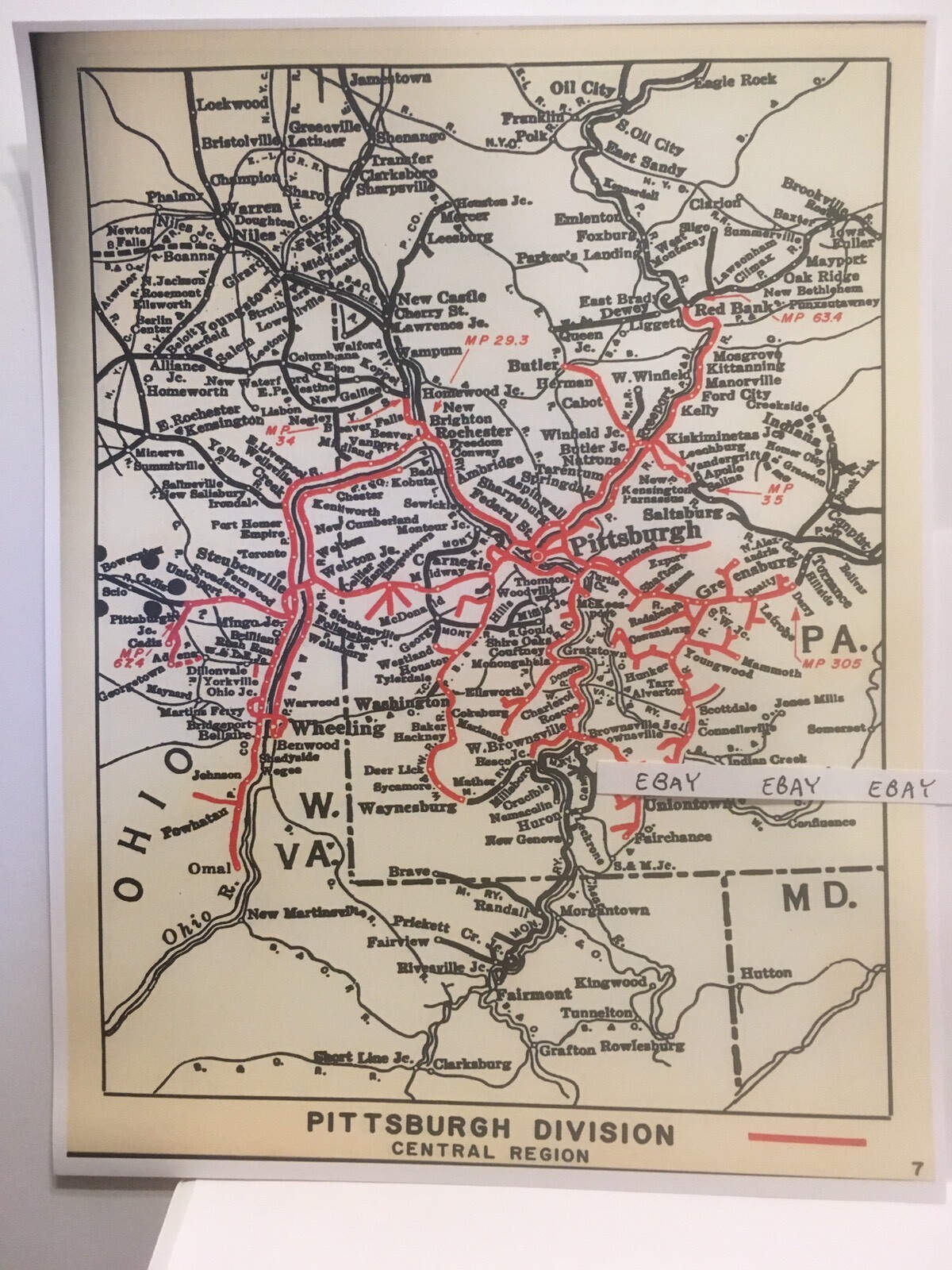Early PRR Pennsylvania Railroad Pittsburgh Division Central Region Rare Map NEW