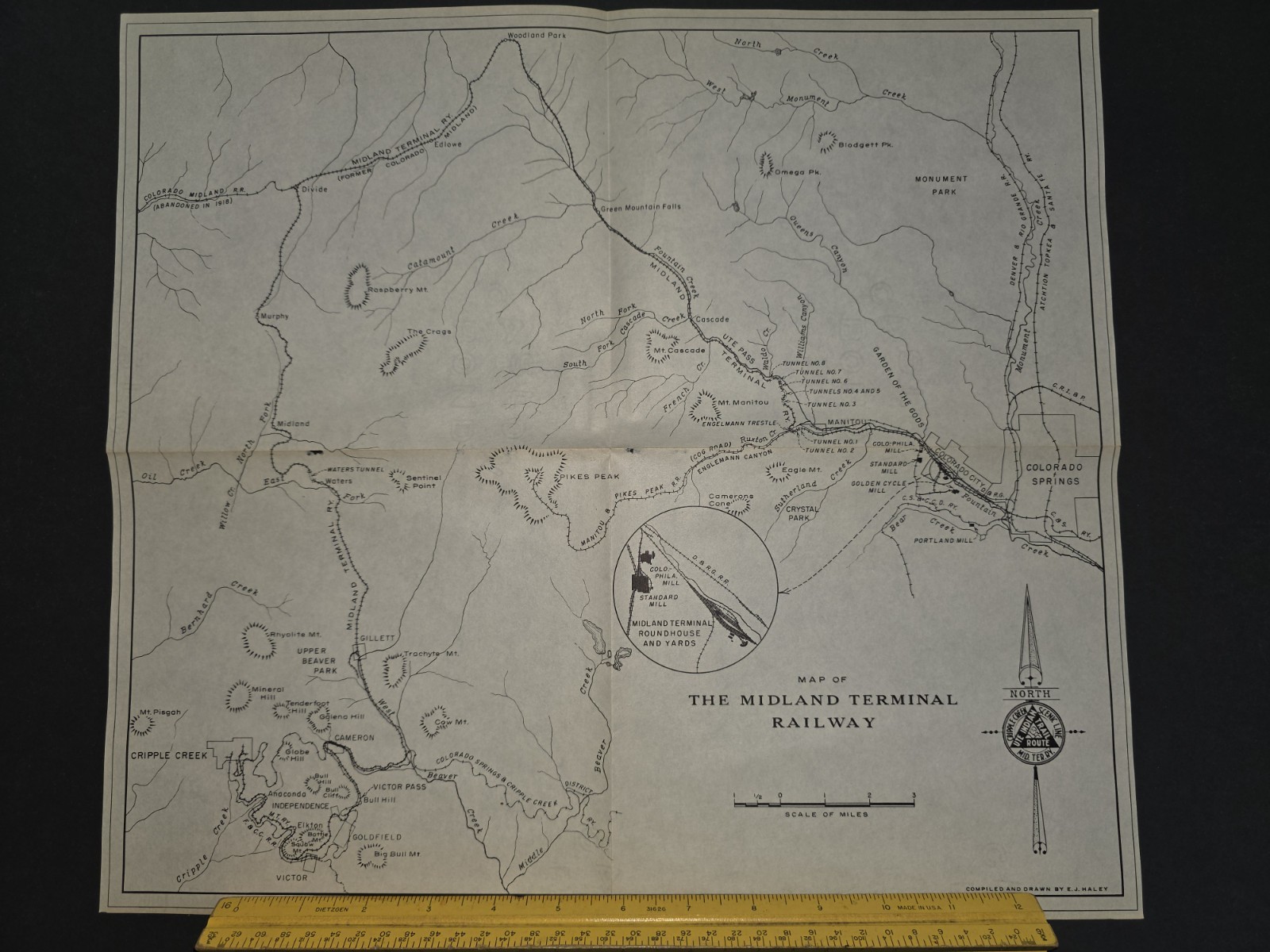 Original 1900s Map The Midland Terminal Railway Ute Indian Trail Route EJ Haley