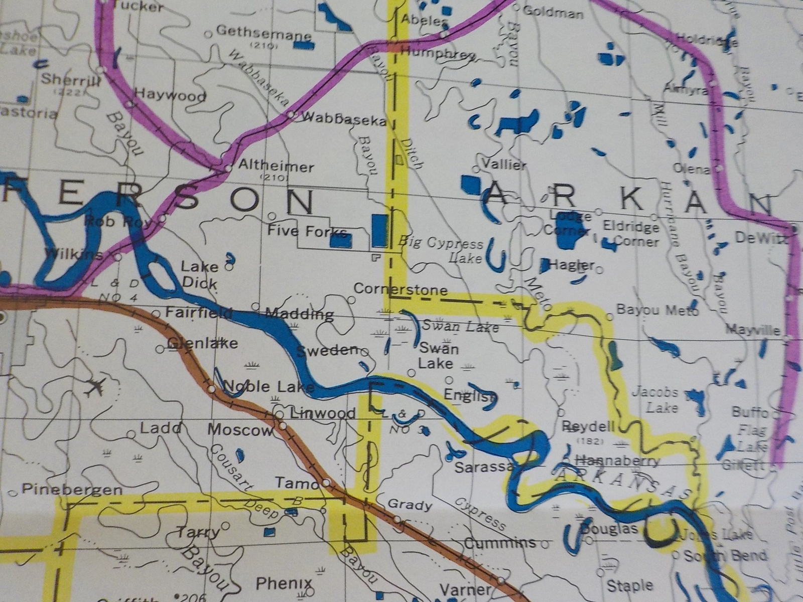 Map Burlington Northern Arkansas State Railroad Map 1983 August + SW TN