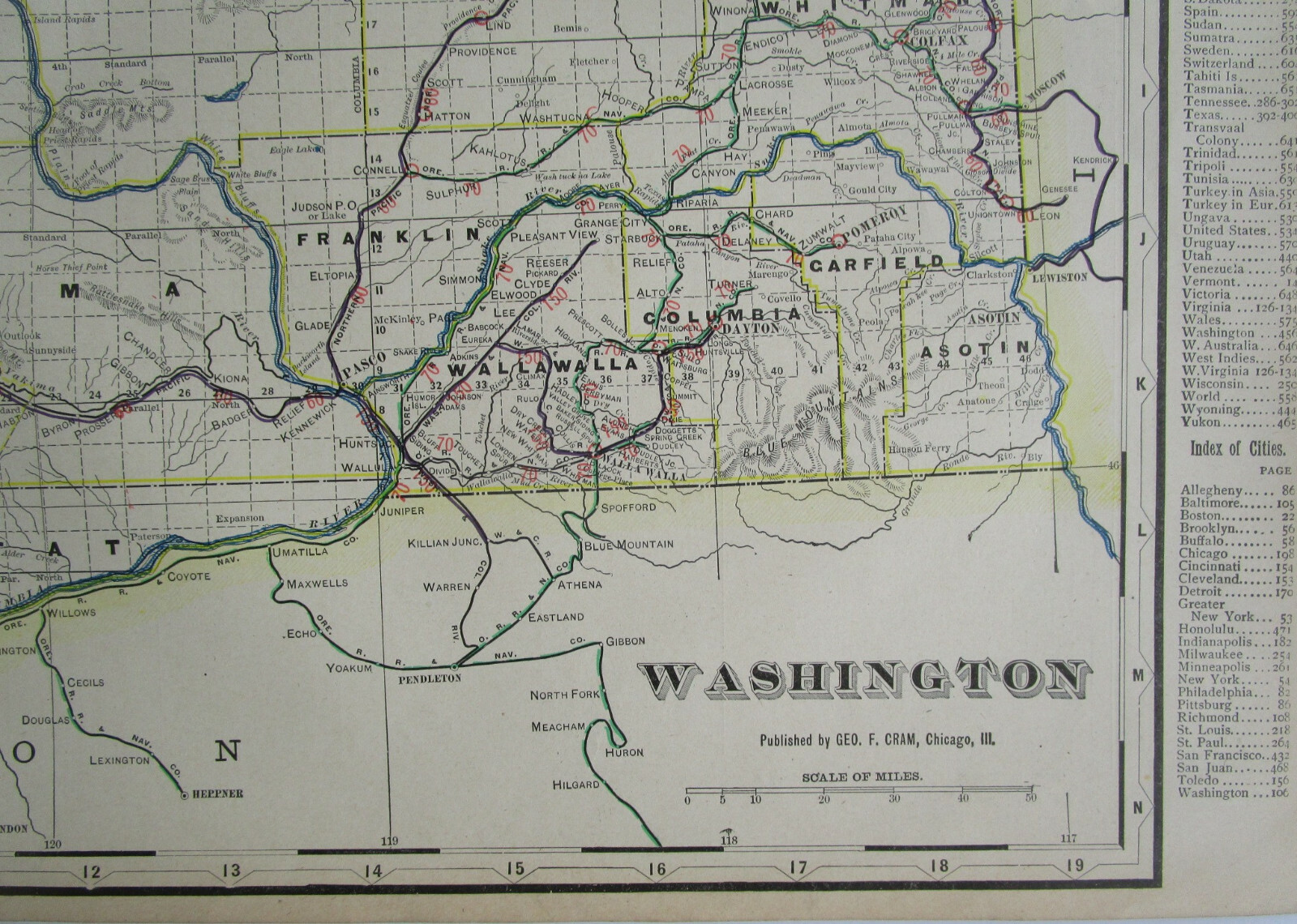WA 1903 WASHINGTON State STEAM / INTERURBAN ELECTRIC RAILROAD / STEAMSHIP Map