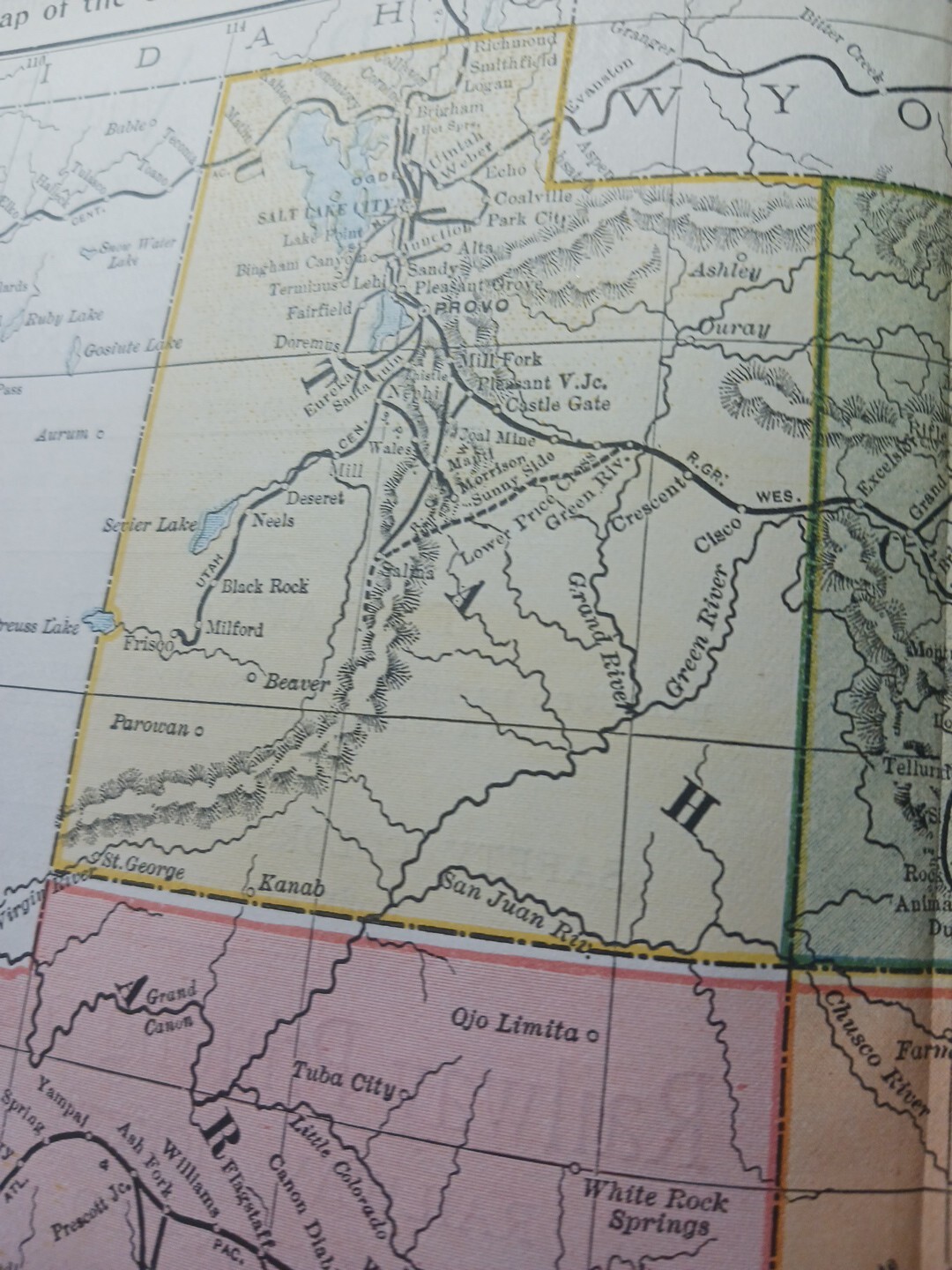 1895 Antique Train Route Map Utah Arizona Colorado NM All Railroad Lines 11″×9″