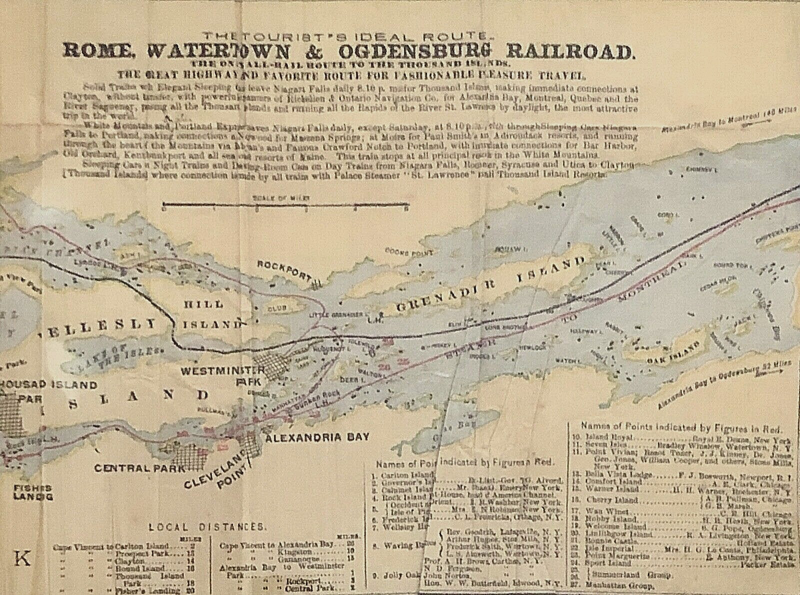 ANTIQUE RR MAP The Tourists Ideal Route – Rome, Watertown & Ogdensburg Railroad