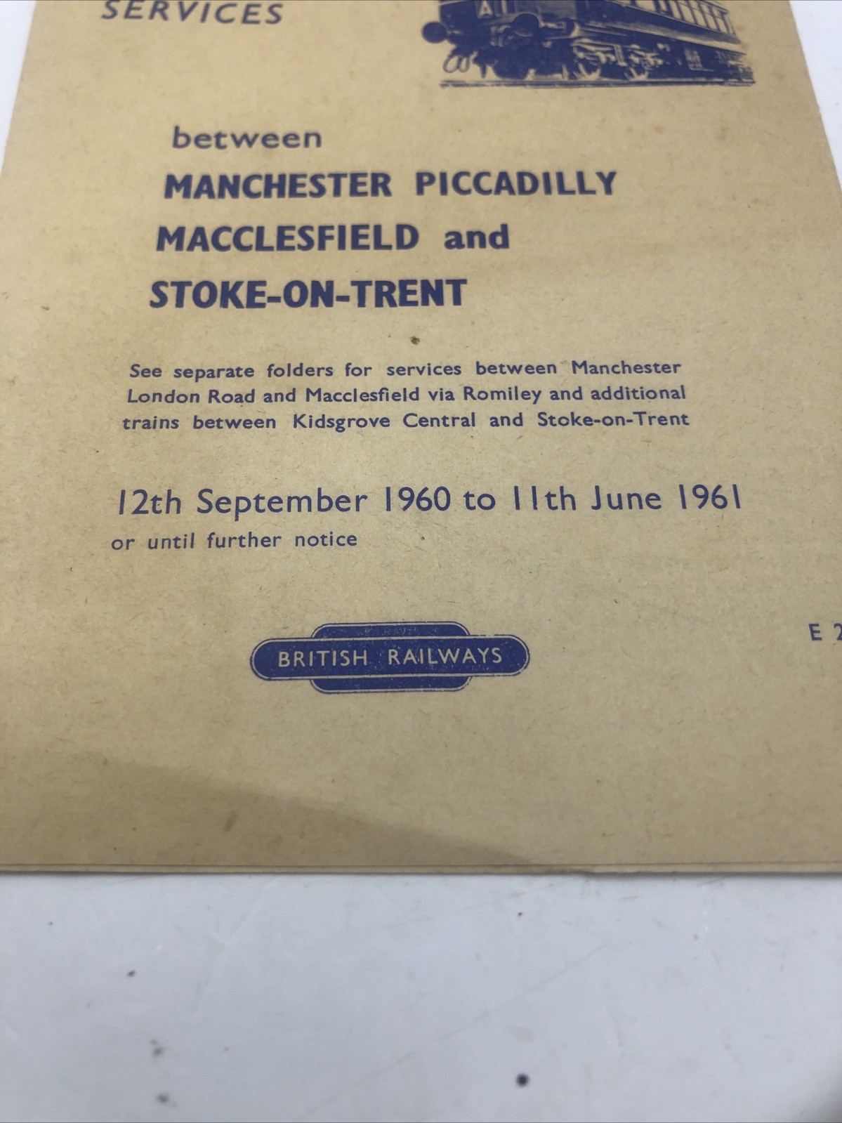 1960 British Railways Diesel Service Timetable Manchester , Picca , Macclesfield