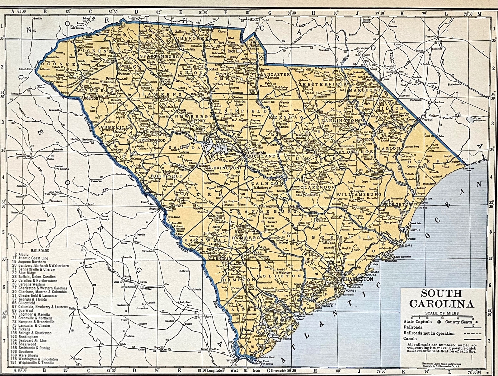 SOUTH CAROLINA & PENNSYLVANIA 1935 County & Railroad Maps. Hammond & Co. 9×12″