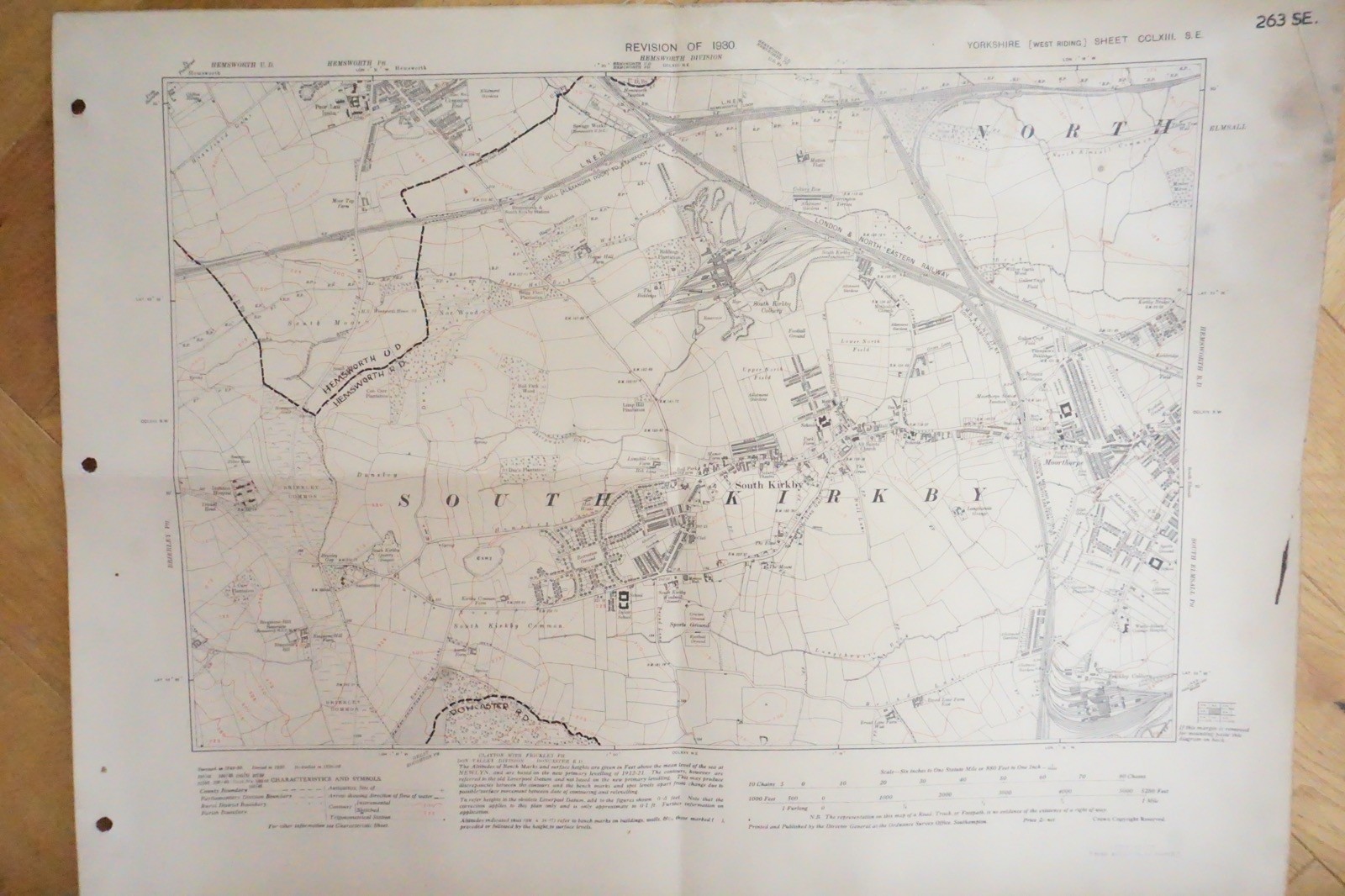1930 South Kirkby Hemsworth Yorkshire LNER Railway OS Linen Map Ref 73 **