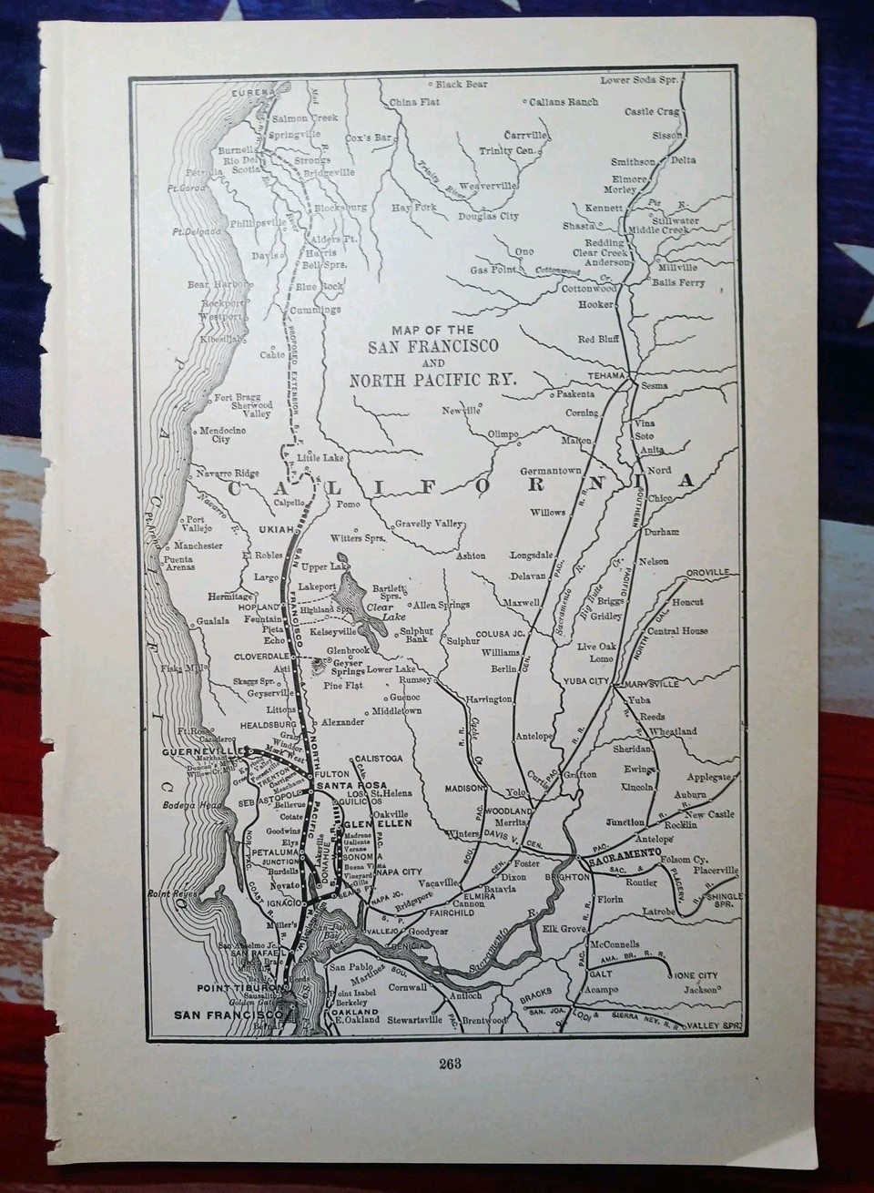 ~1898 Train Route Map SAN FRANCISCO & NORTH PACIFIC RAILWAY California FREE SHIP