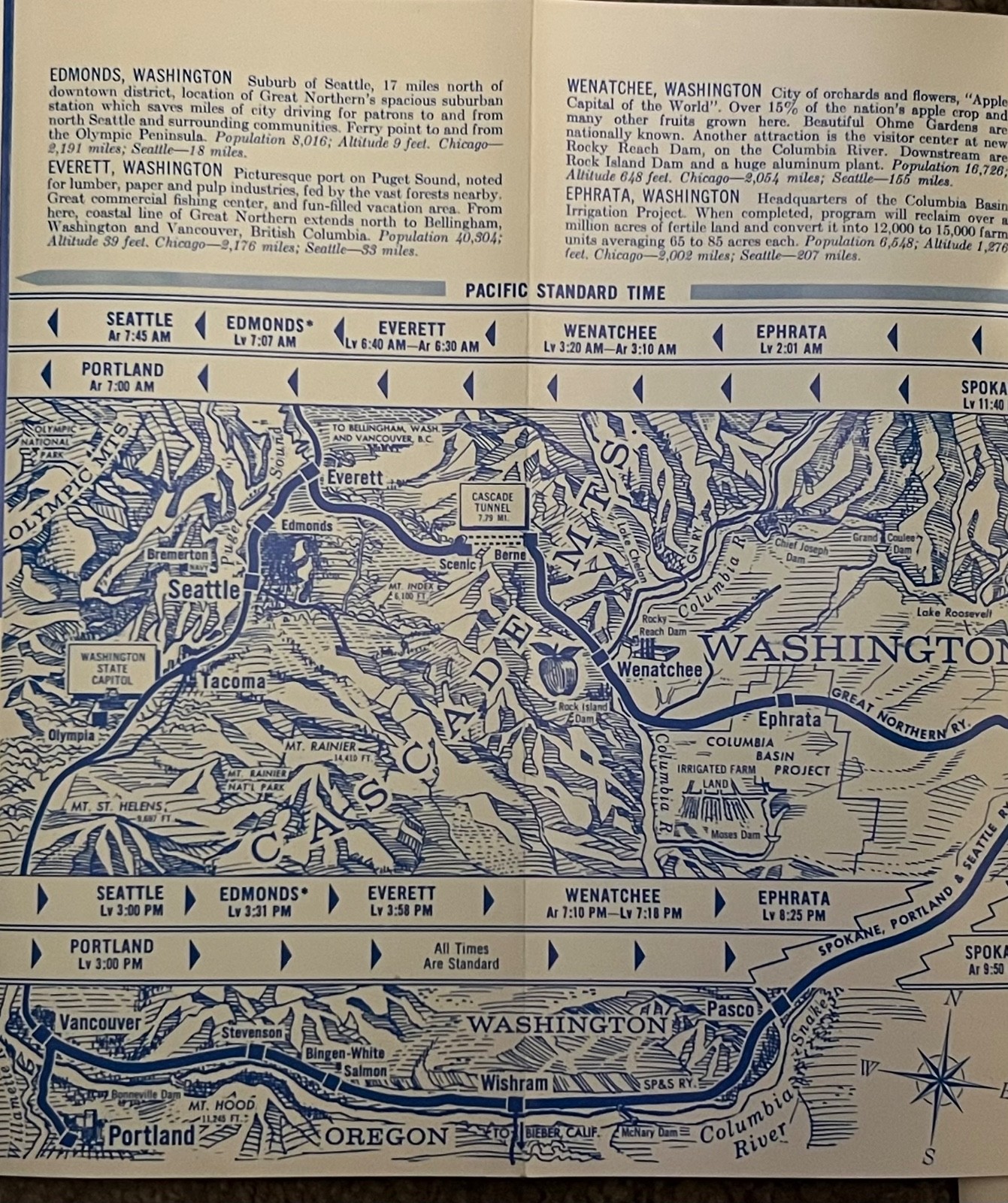 Great Northern Railway Empire Builder Route Map & Schedule 10/1967