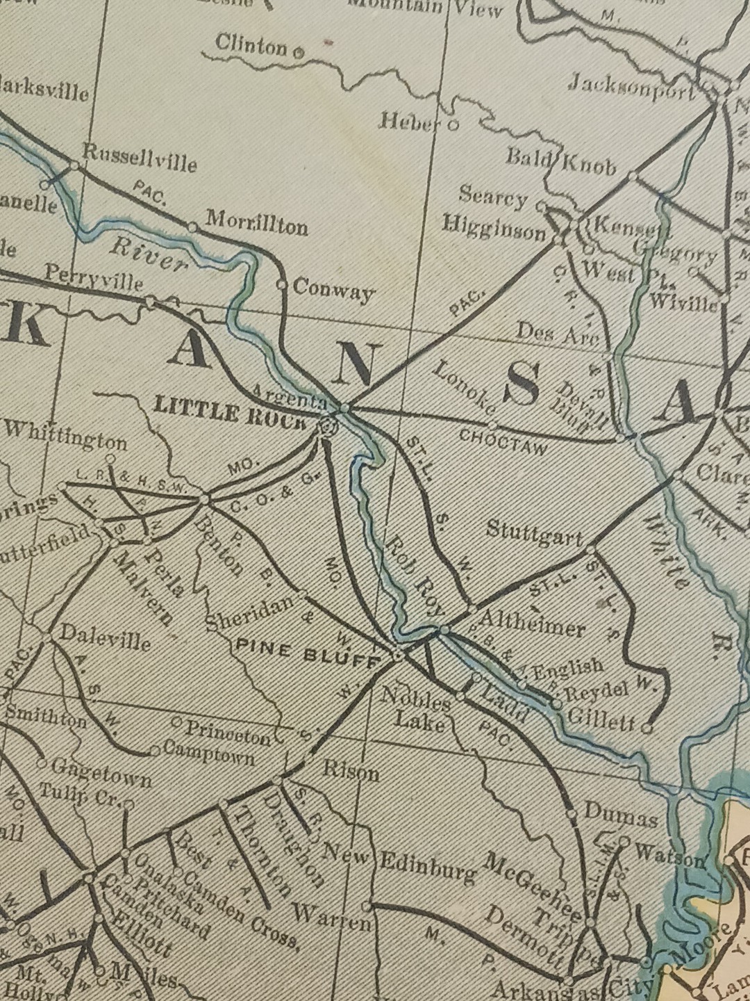 1905 Train Route Map Mississippi Arkansas Louisiana all Railroad Lines 11″x9″