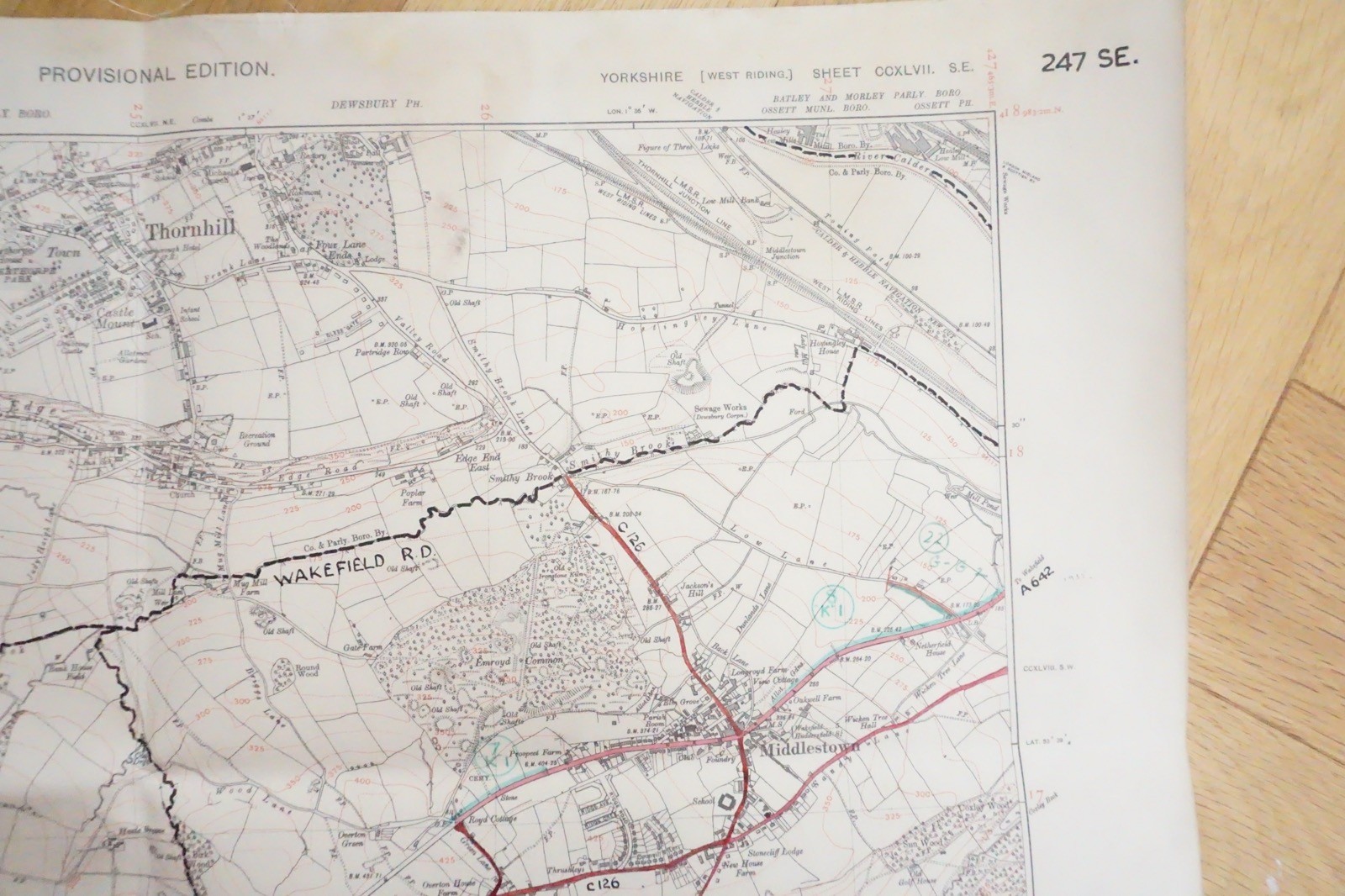 1938 Thornhill Dewsbury Yorkshire LMS Railway OS Linen Map Ref 77 **