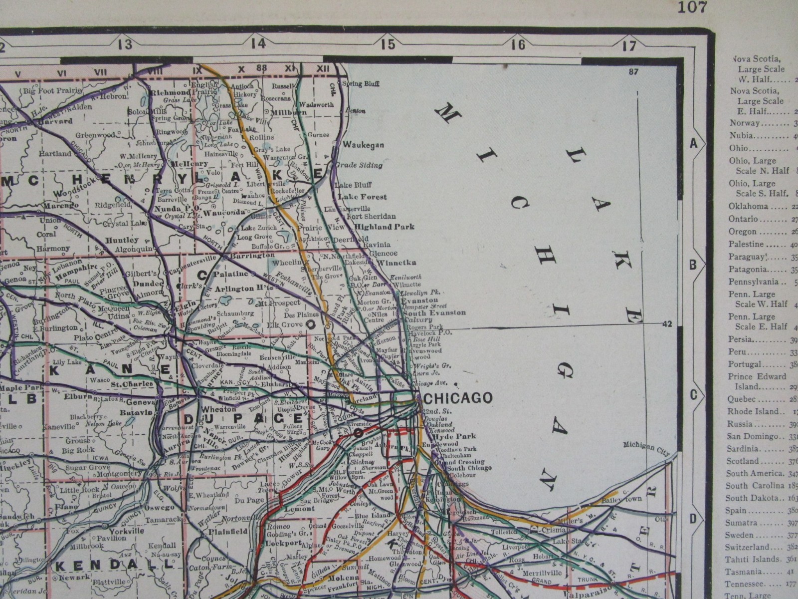 IL 1891 NORTHERN ILLINOIS Cram RAILROAD Map FULTON COUNTY NARROW GUAGE RR, LE&W